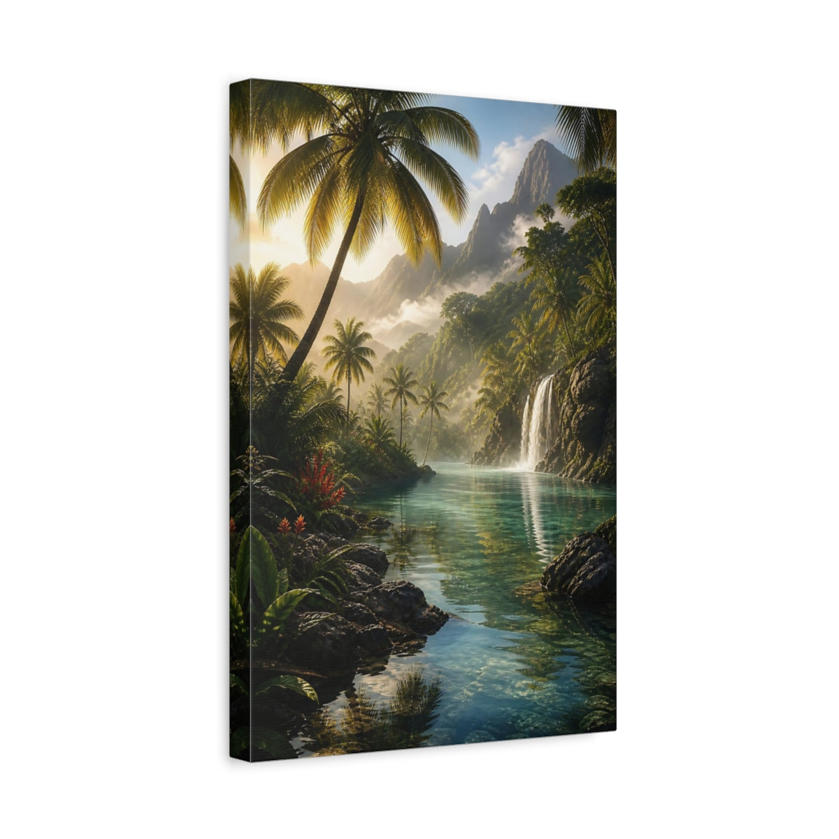 Side Mockup 4. Nature Tropical River Tropical Green shown as stretched canvas wall art
