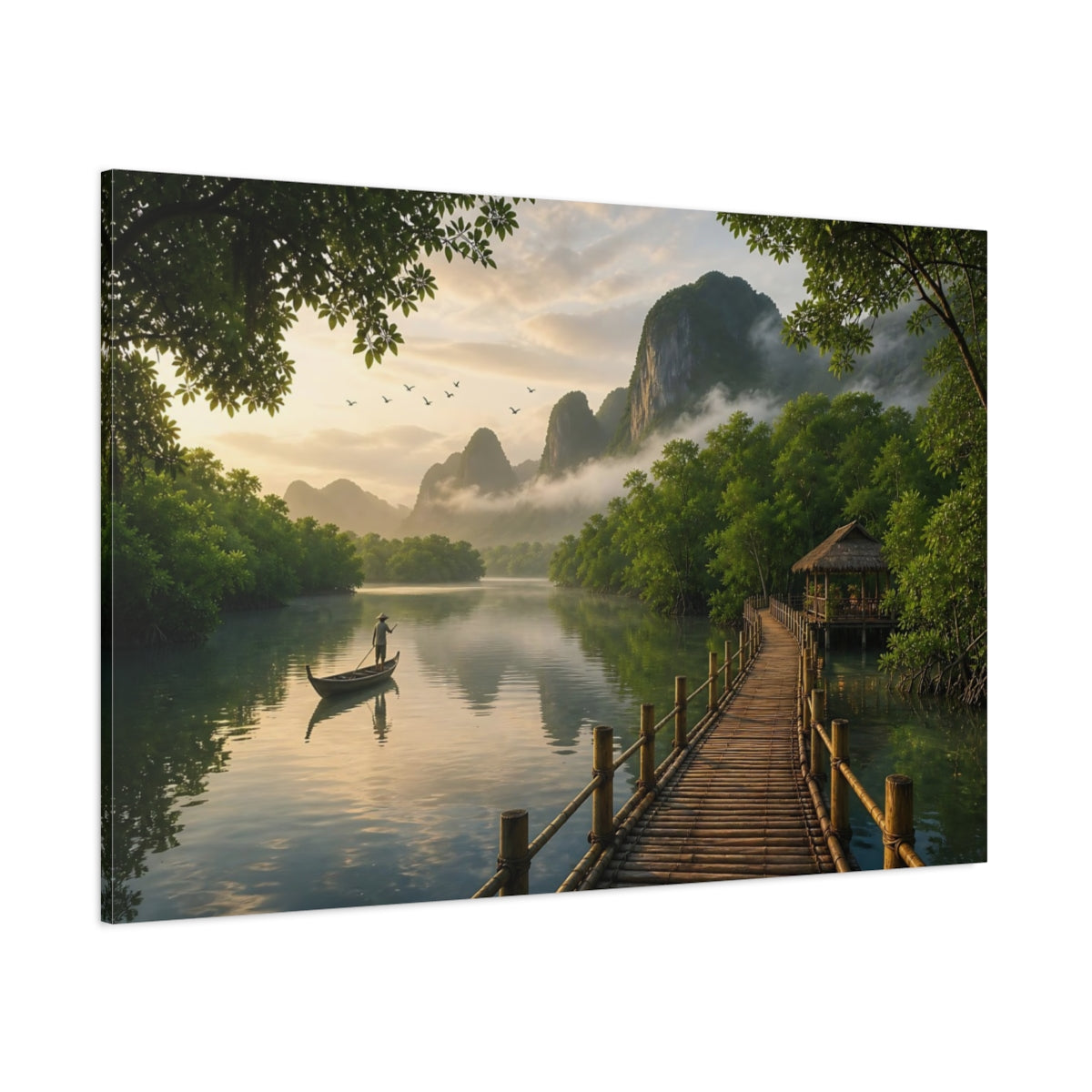 Side Mockup 1. Nature Tropical River Tropical Green Landscape shown as stretched canvas wall art