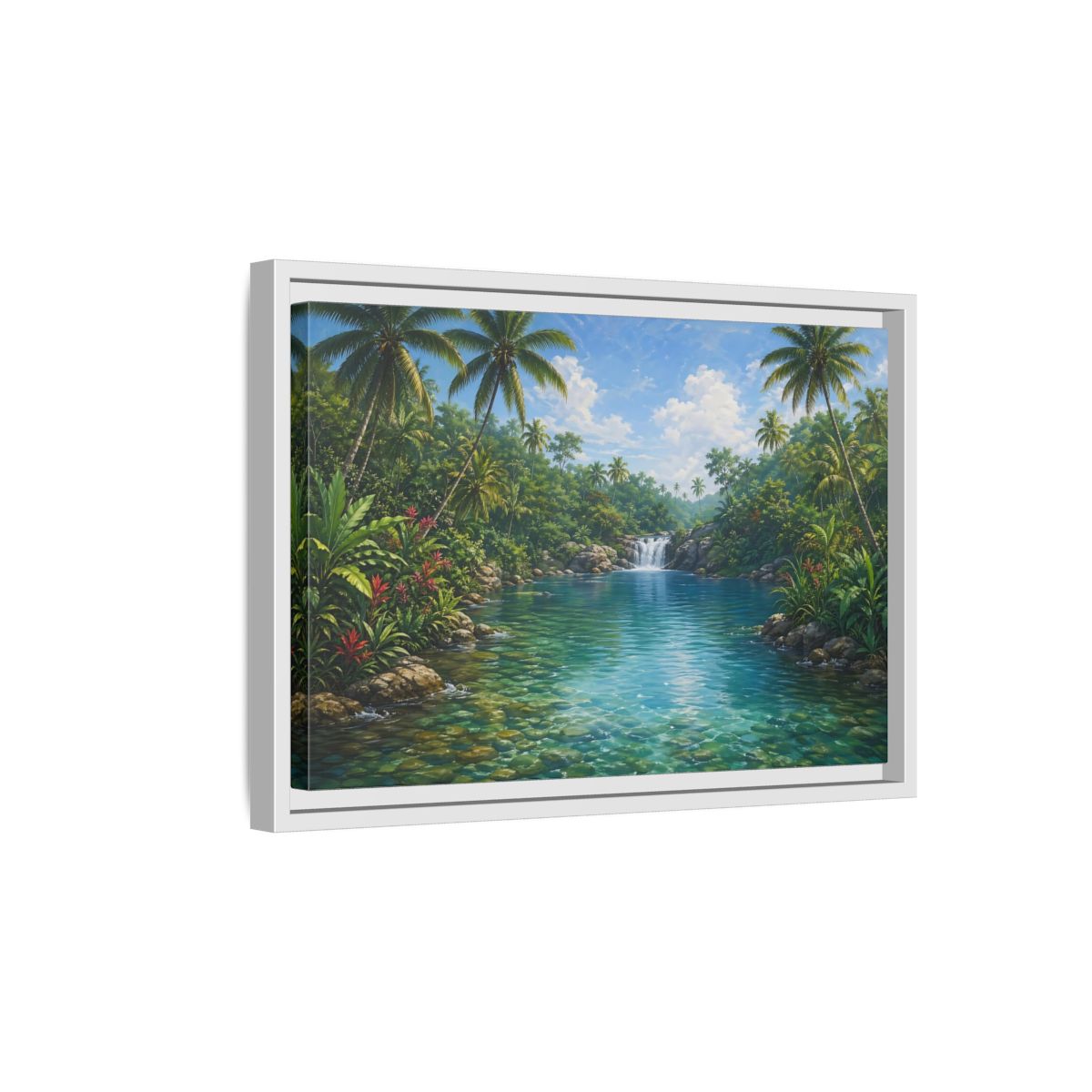 Side Mockup 4. Nature Tropical River Tropical River Landscape shown as stretched canvas wall art