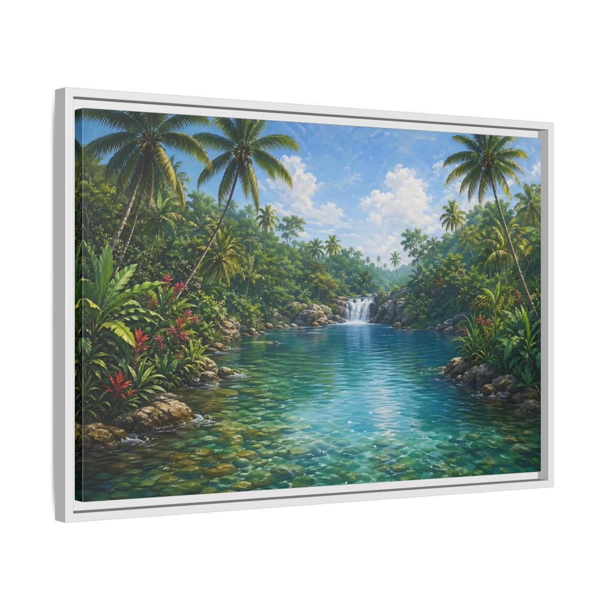 Side Mockup 10. Nature Tropical River Tropical River Landscape shown as stretched canvas wall art