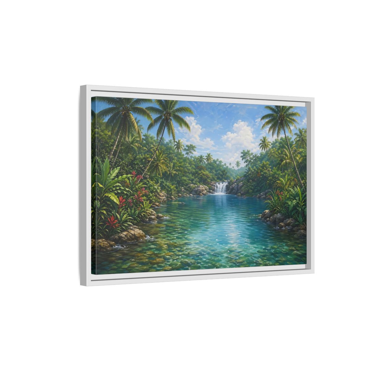 Side Mockup 1. Nature Tropical River Tropical River Landscape shown as stretched canvas wall art