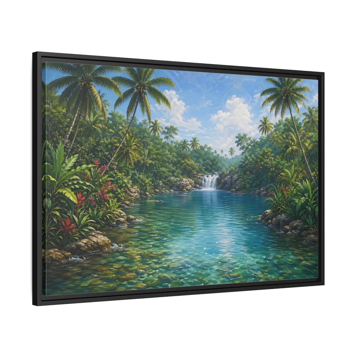 Side Mockup 13. Nature Tropical River Tropical River Landscape shown as stretched canvas wall art