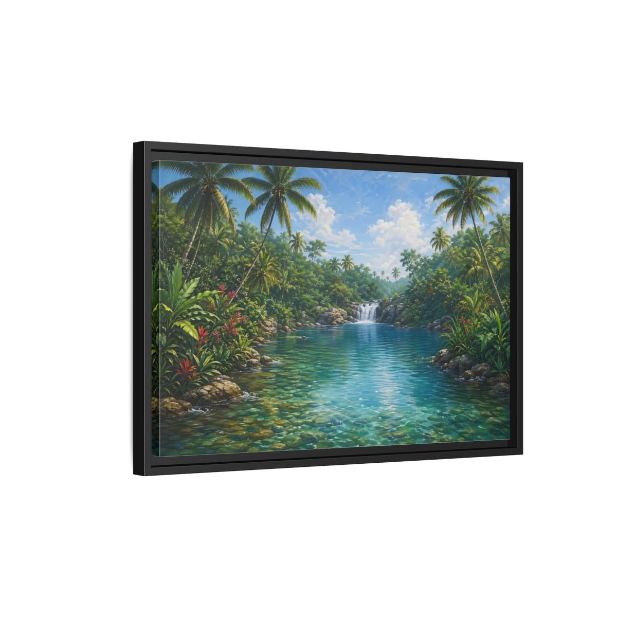 Side Mockup 3. Nature Tropical River Tropical River Landscape shown as stretched canvas wall art