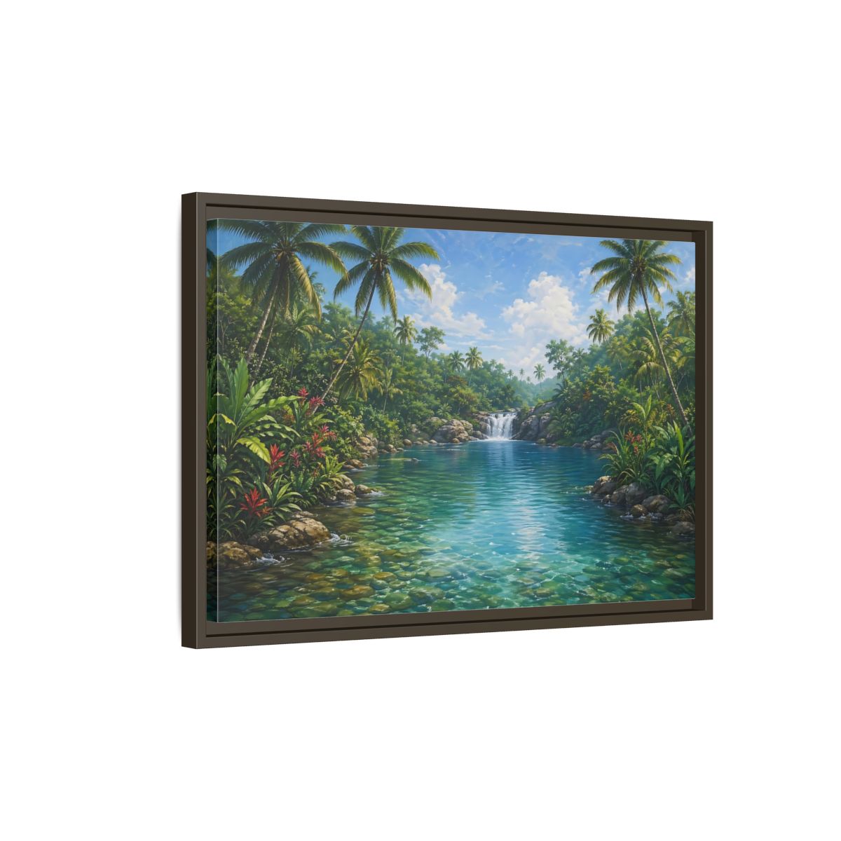 Side Mockup 2. Nature Tropical River Tropical River Landscape shown as stretched canvas wall art