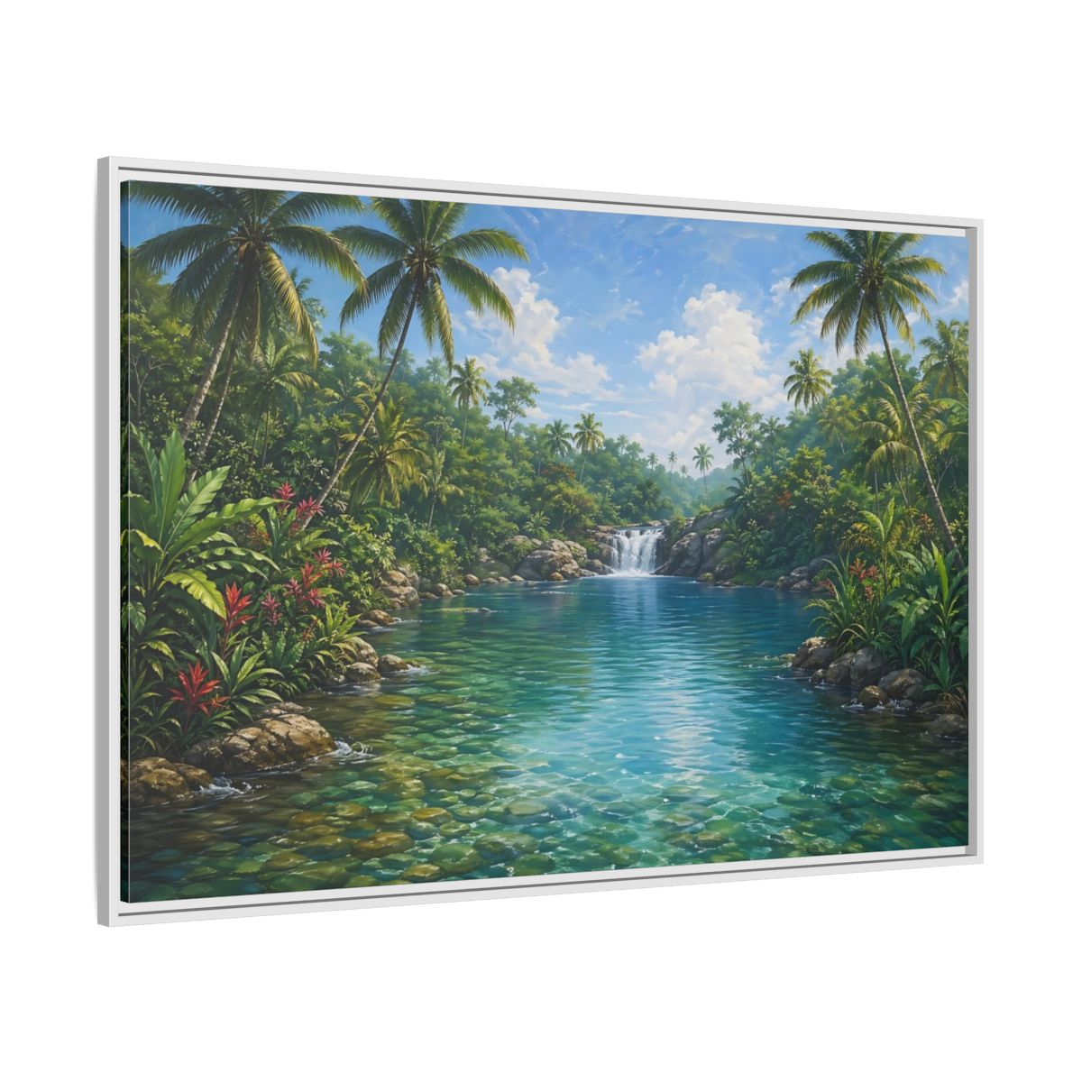 Side Mockup 7. Nature Tropical River Tropical River Landscape shown as stretched canvas wall art