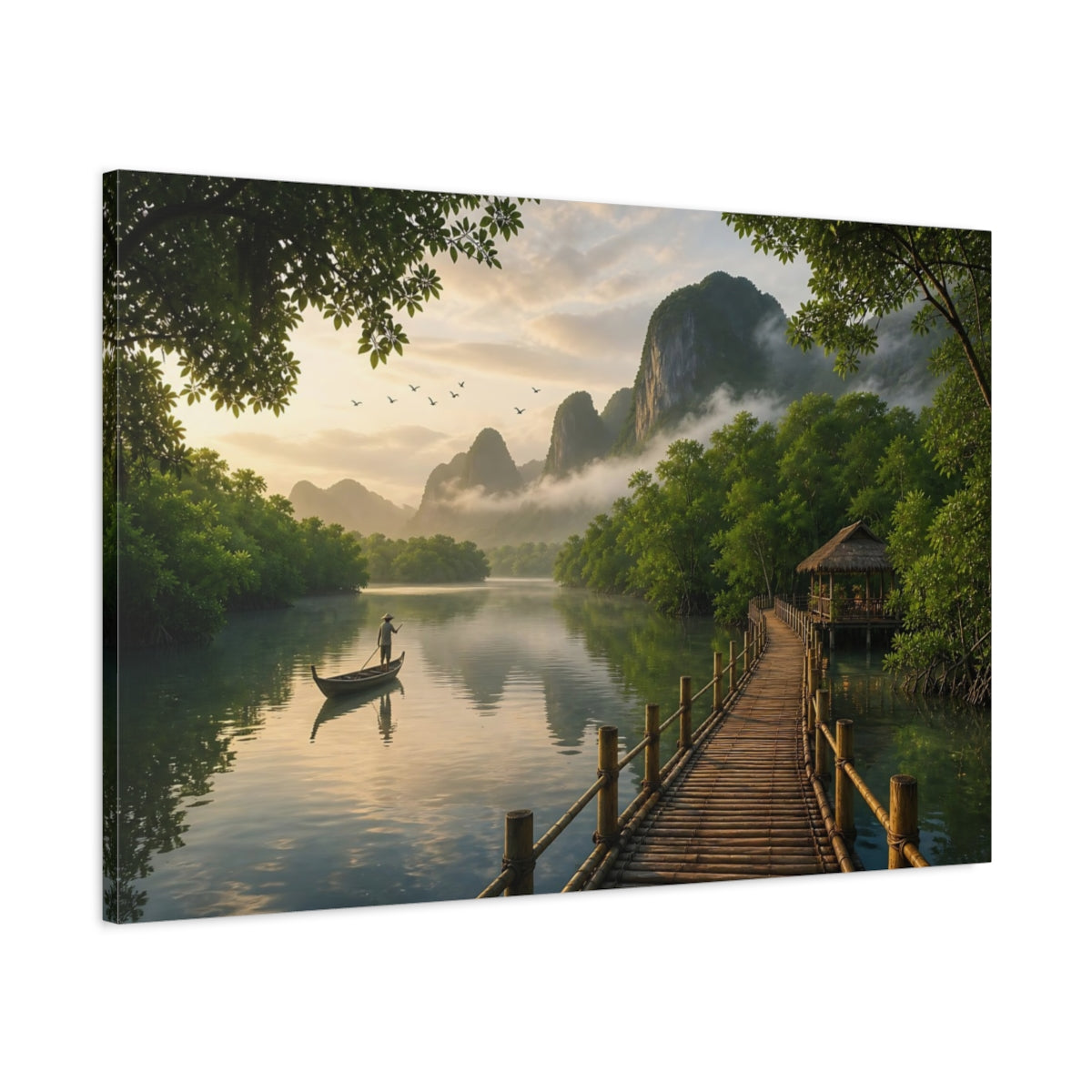 Main Mockup. Nature Tropical River Tropical Green Landscape shown as stretched canvas wall art