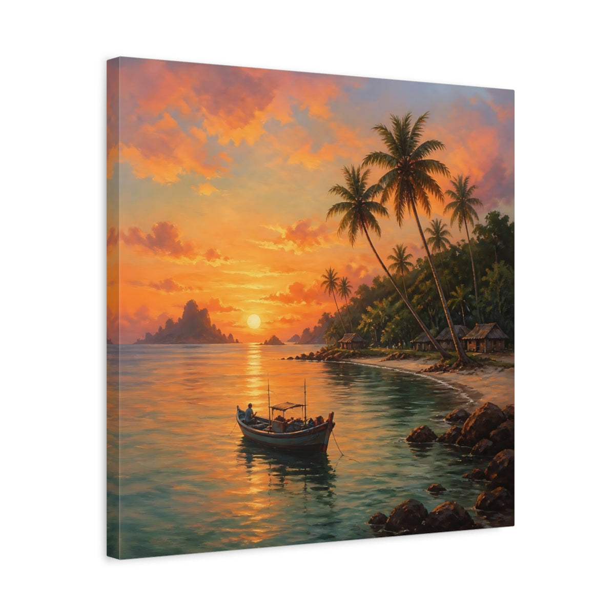 Side Mockup 5. Nature Tropical Sunset Tropical Sunset Orange shown as stretched canvas wall art