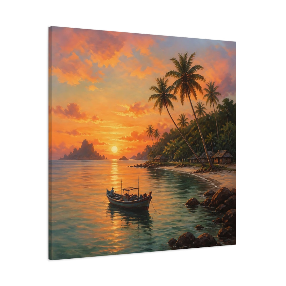 Side Mockup 1. Nature Tropical Sunset Tropical Sunset Orange shown as stretched canvas wall art