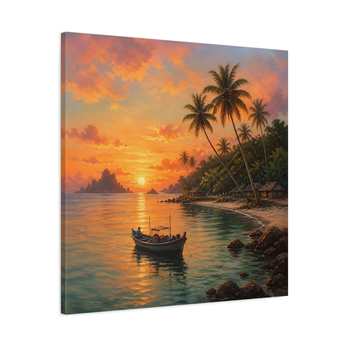 Side Mockup 3. Nature Tropical Sunset Tropical Sunset Orange shown as stretched canvas wall art