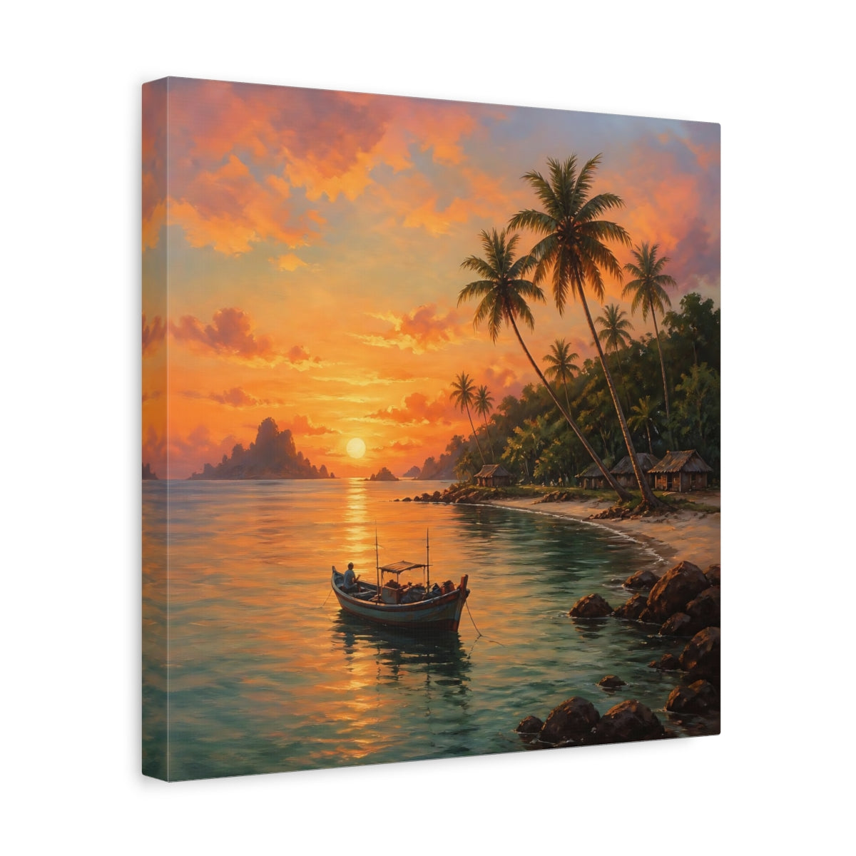 Side Mockup 7. Nature Tropical Sunset Tropical Sunset Orange shown as stretched canvas wall art