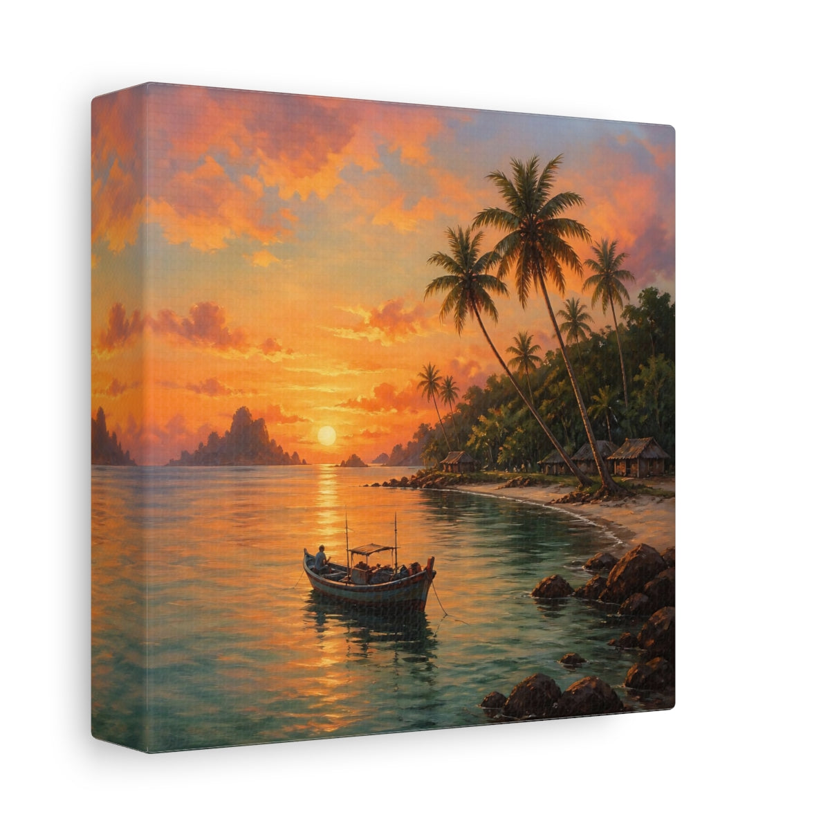 Side Mockup 2. Nature Tropical Sunset Tropical Sunset Orange shown as stretched canvas wall art