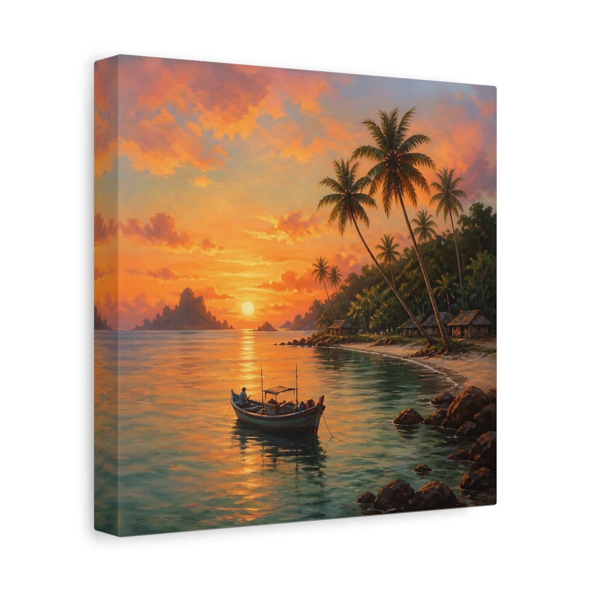 Side Mockup 9. Nature Tropical Sunset Tropical Sunset Orange shown as stretched canvas wall art