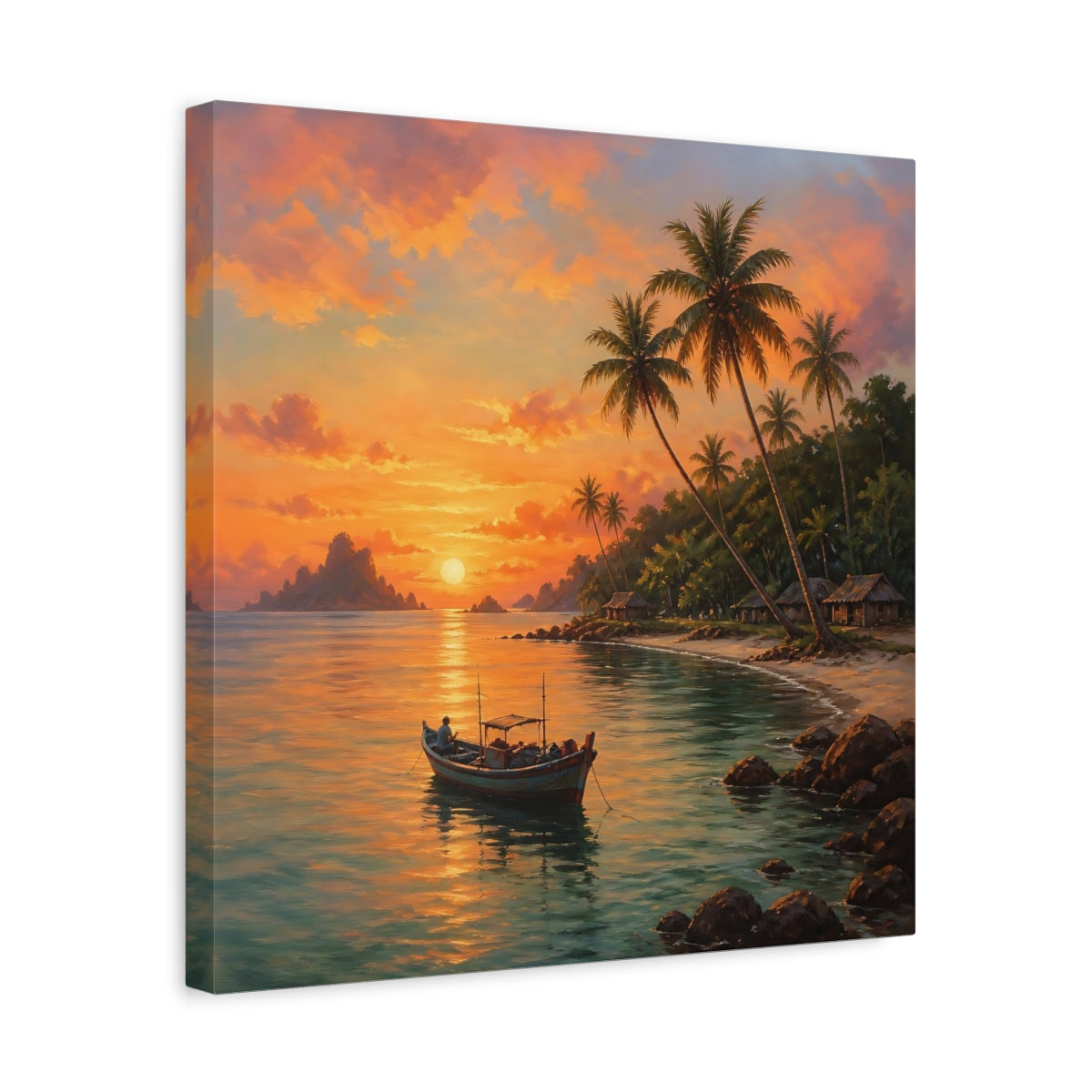 Side Mockup 6. Nature Tropical Sunset Tropical Sunset Orange shown as stretched canvas wall art
