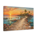 Side Mockup 4. Nature Tropical Sunset Orange Ocean Sunset shown as stretched canvas wall art
