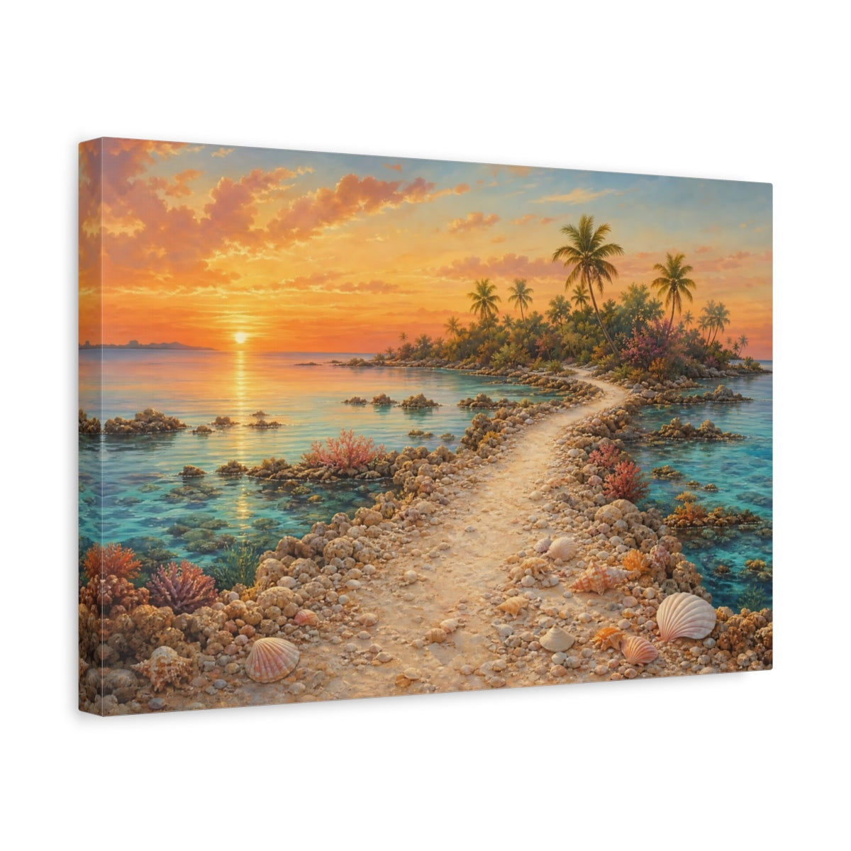 Side Mockup 4. Nature Tropical Sunset Orange Ocean Sunset shown as stretched canvas wall art