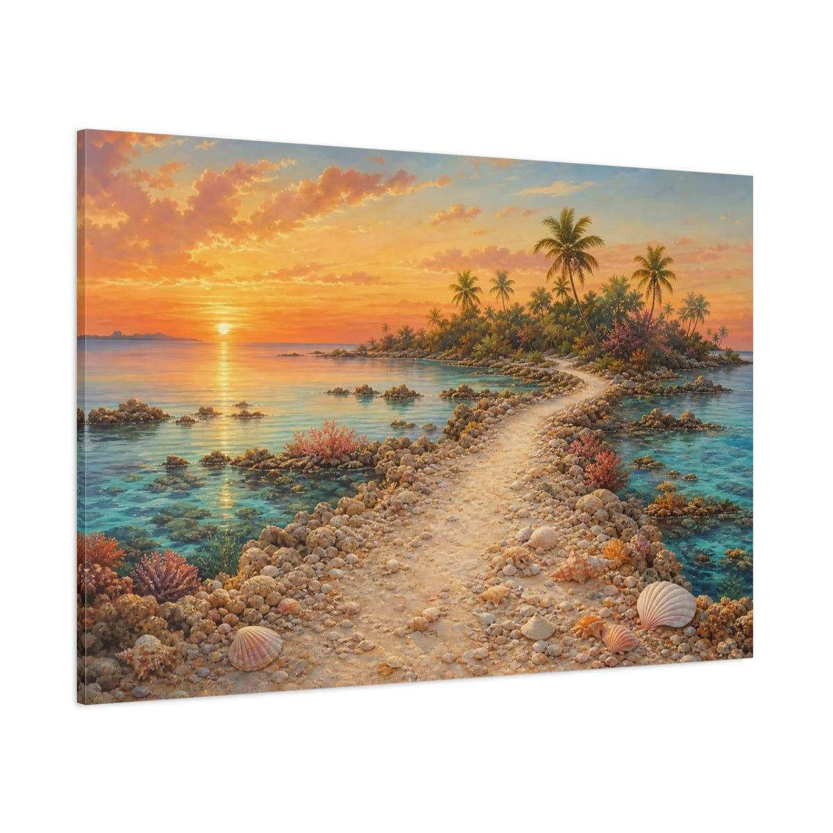 Side Mockup 1. Nature Tropical Sunset Orange Ocean Sunset shown as stretched canvas wall art