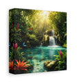 Side Mockup 2. Nature Tropical Waterfall Tropical Waterfall Turquoise shown as stretched canvas wall art