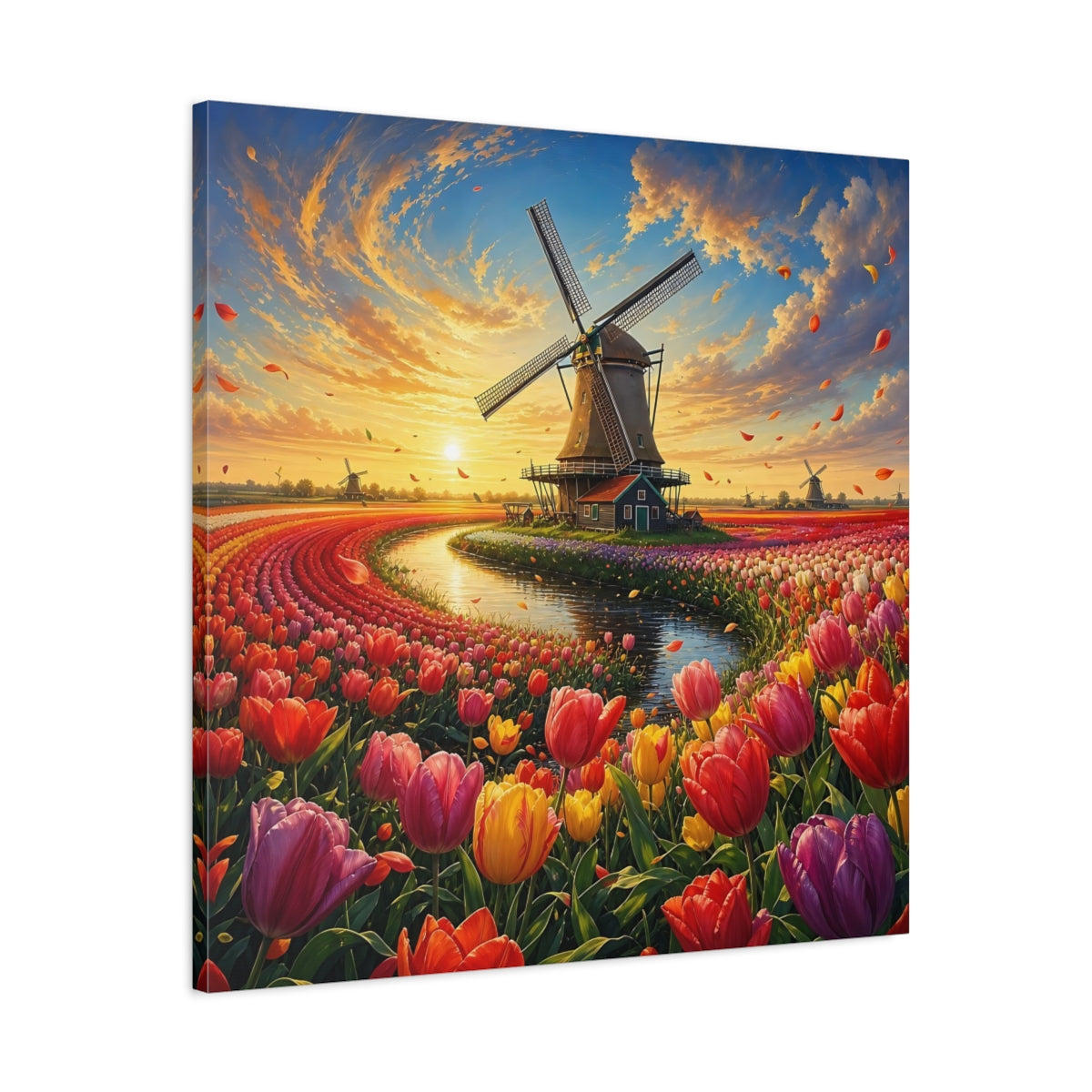 Side Mockup 3. Nature Tulip Field Colorful Tulip Field shown as stretched canvas wall art
