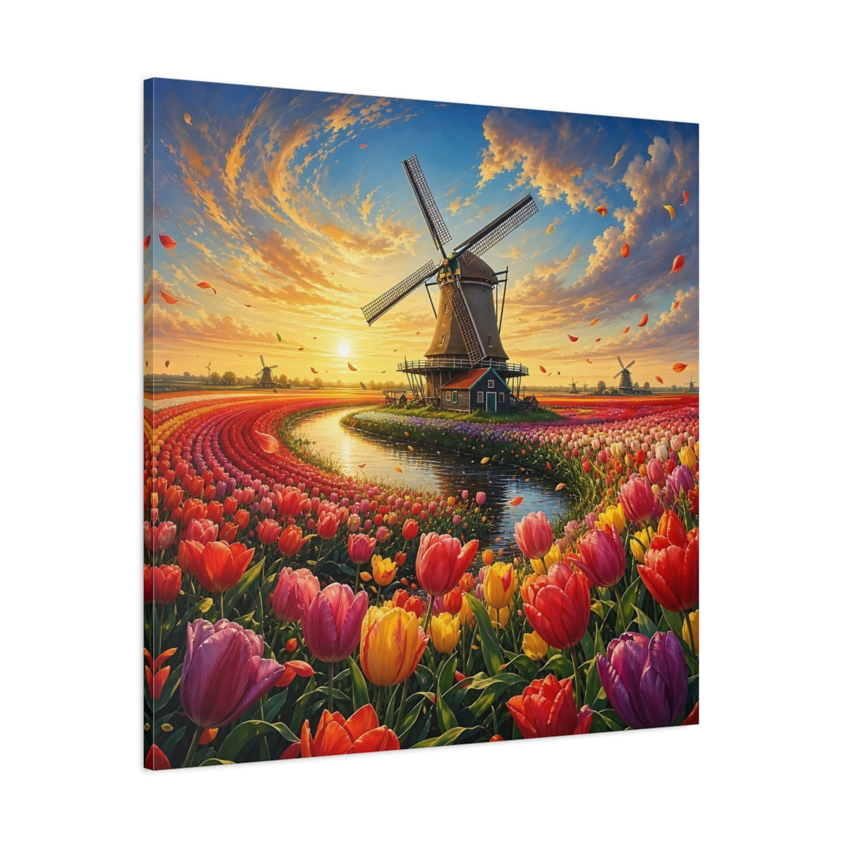 Side Mockup 1. Nature Tulip Field Colorful Tulip Field shown as stretched canvas wall art