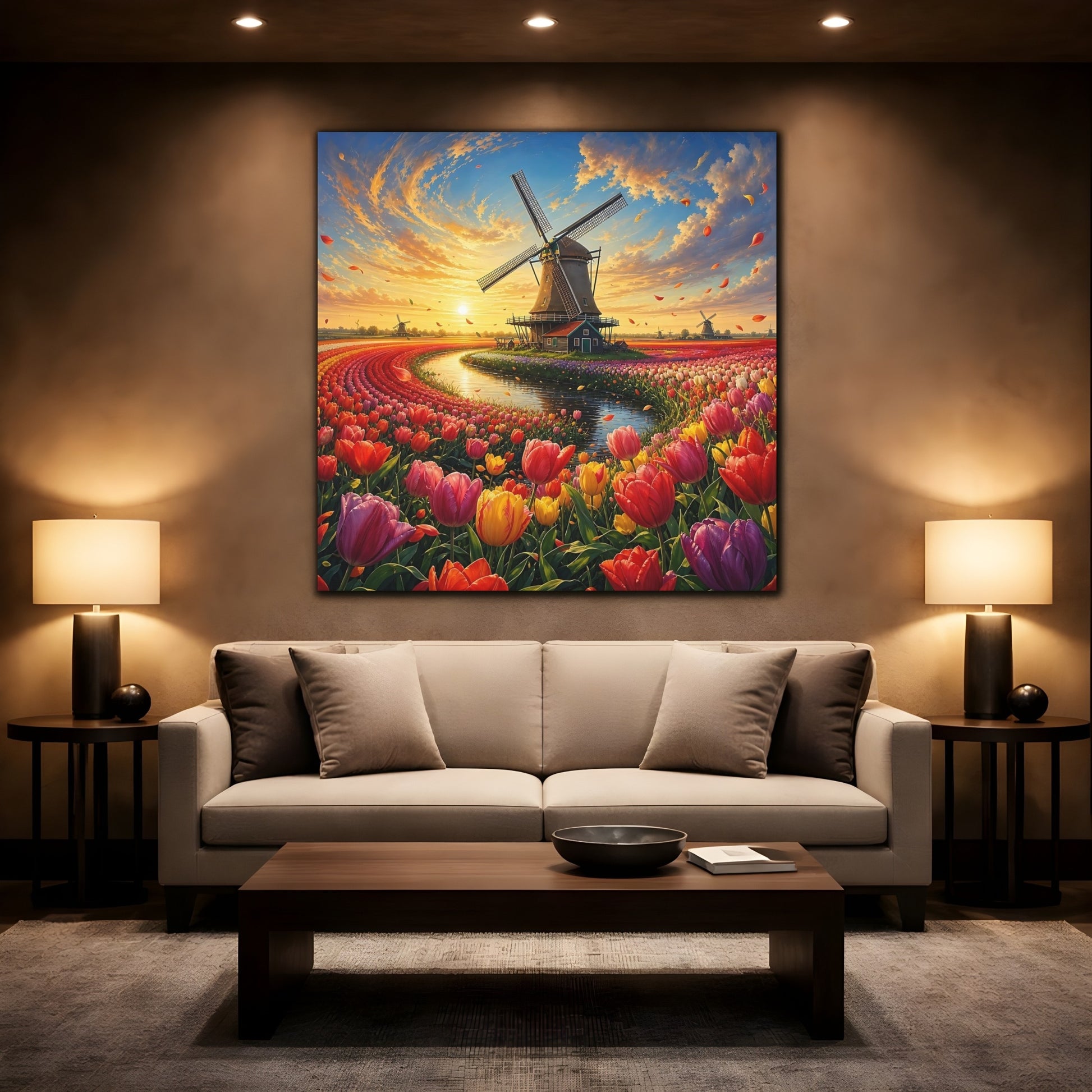 Mockup 2. Nature Tulip Field Colorful Tulip Field shown as stretched canvas wall art