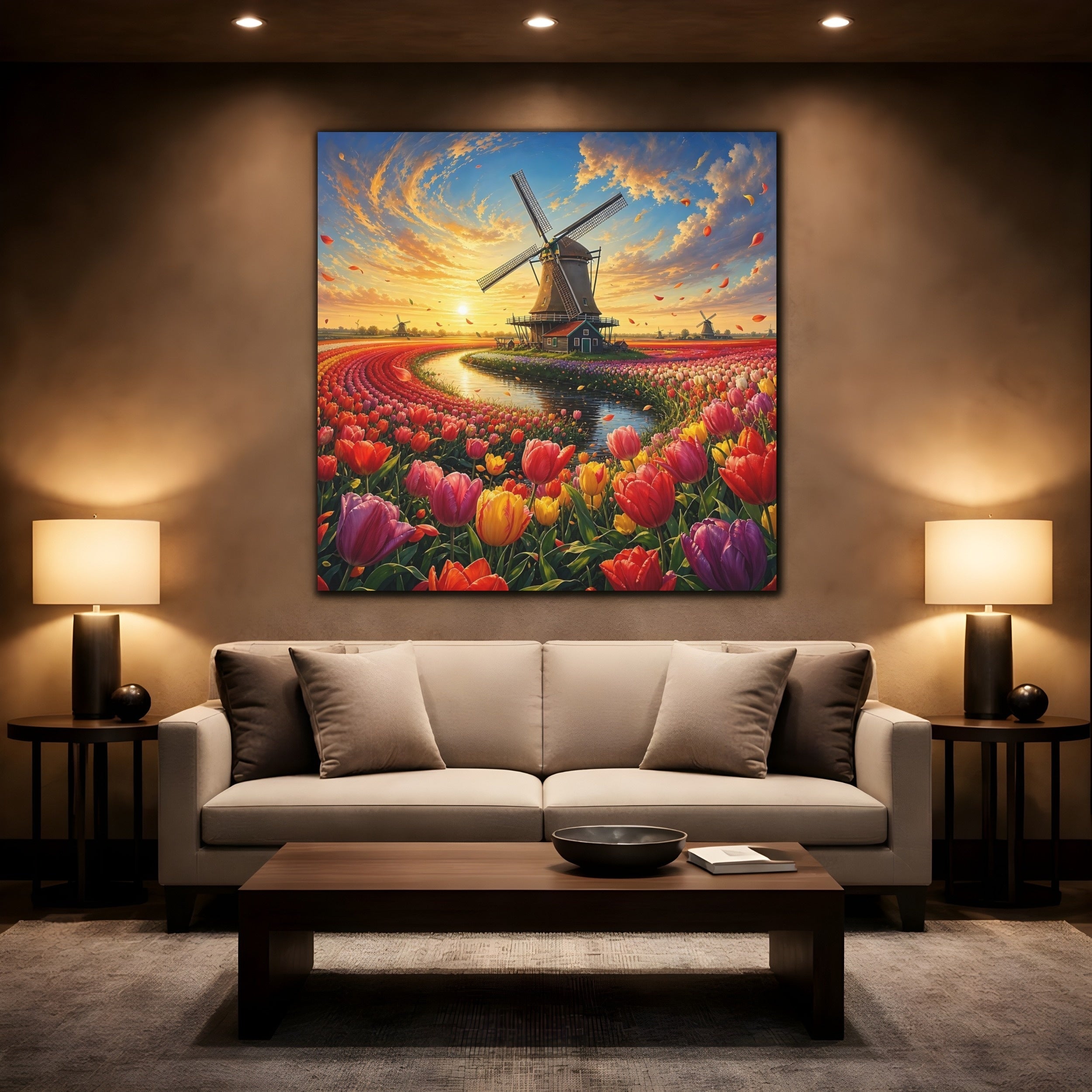 Mockup 2. Nature Tulip Field Colorful Tulip Field shown as stretched canvas wall art