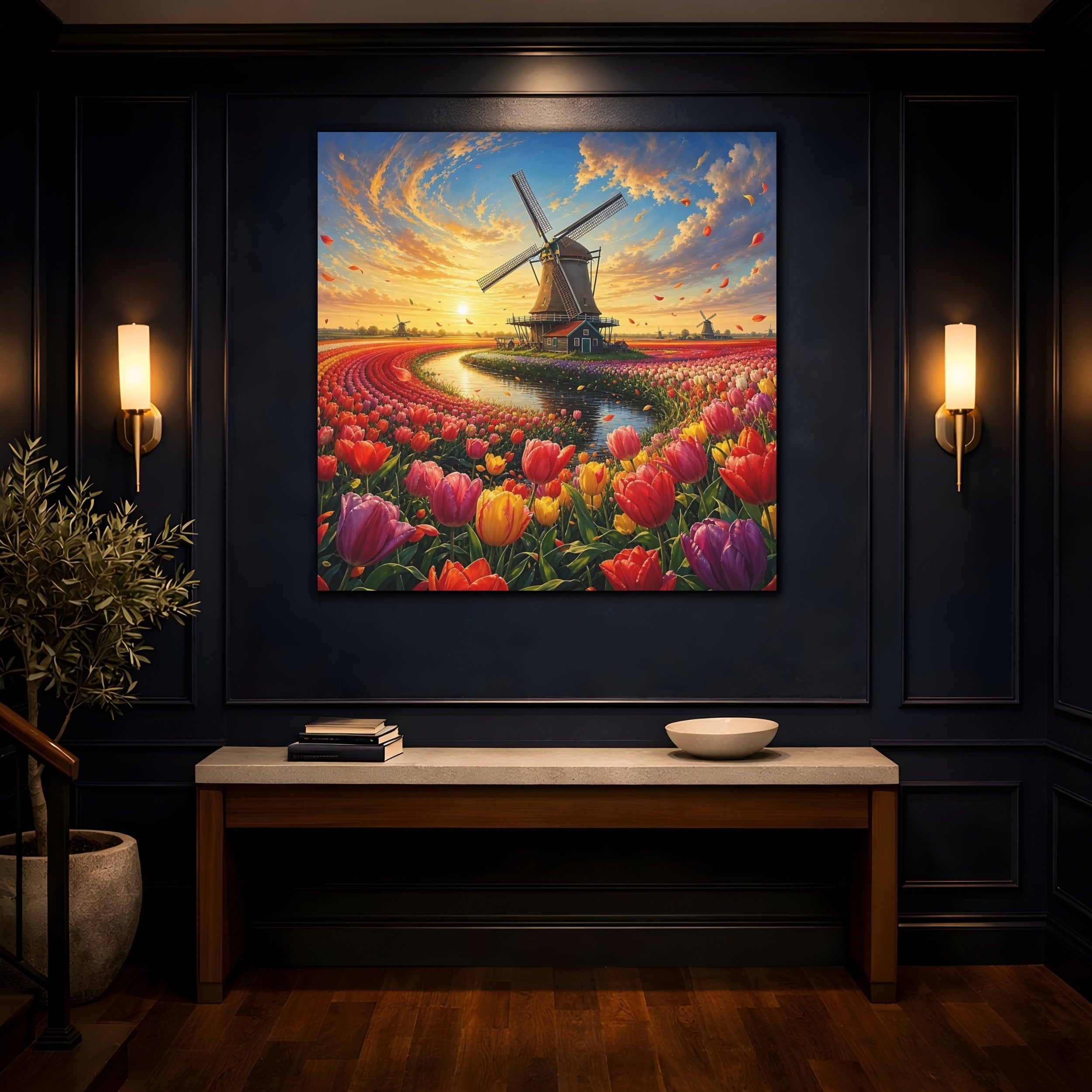 Mockup 4. Nature Tulip Field Colorful Tulip Field shown as stretched canvas wall art