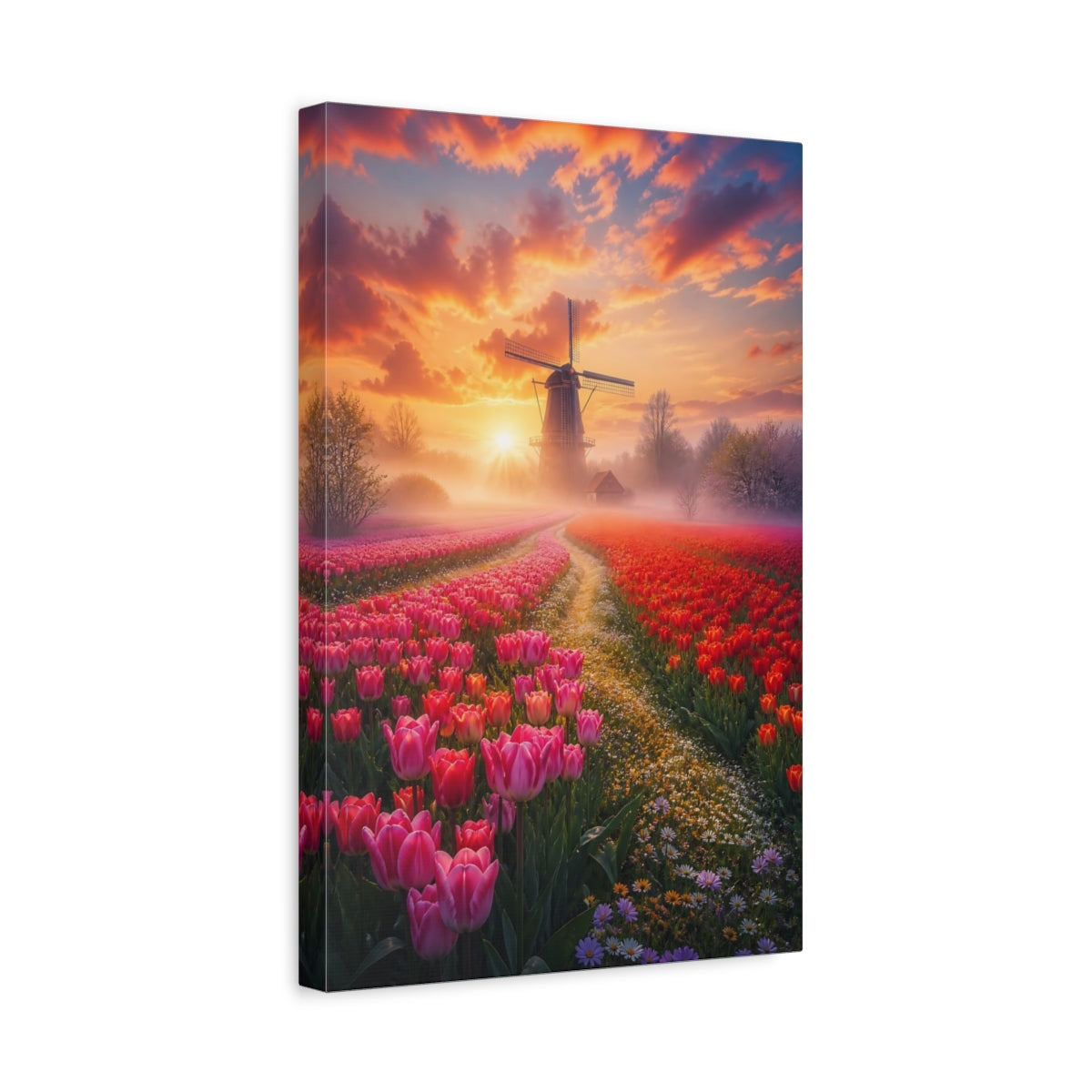 Side Mockup 4. Nature Tulip Field Tulip Field Sunset shown as stretched canvas wall art