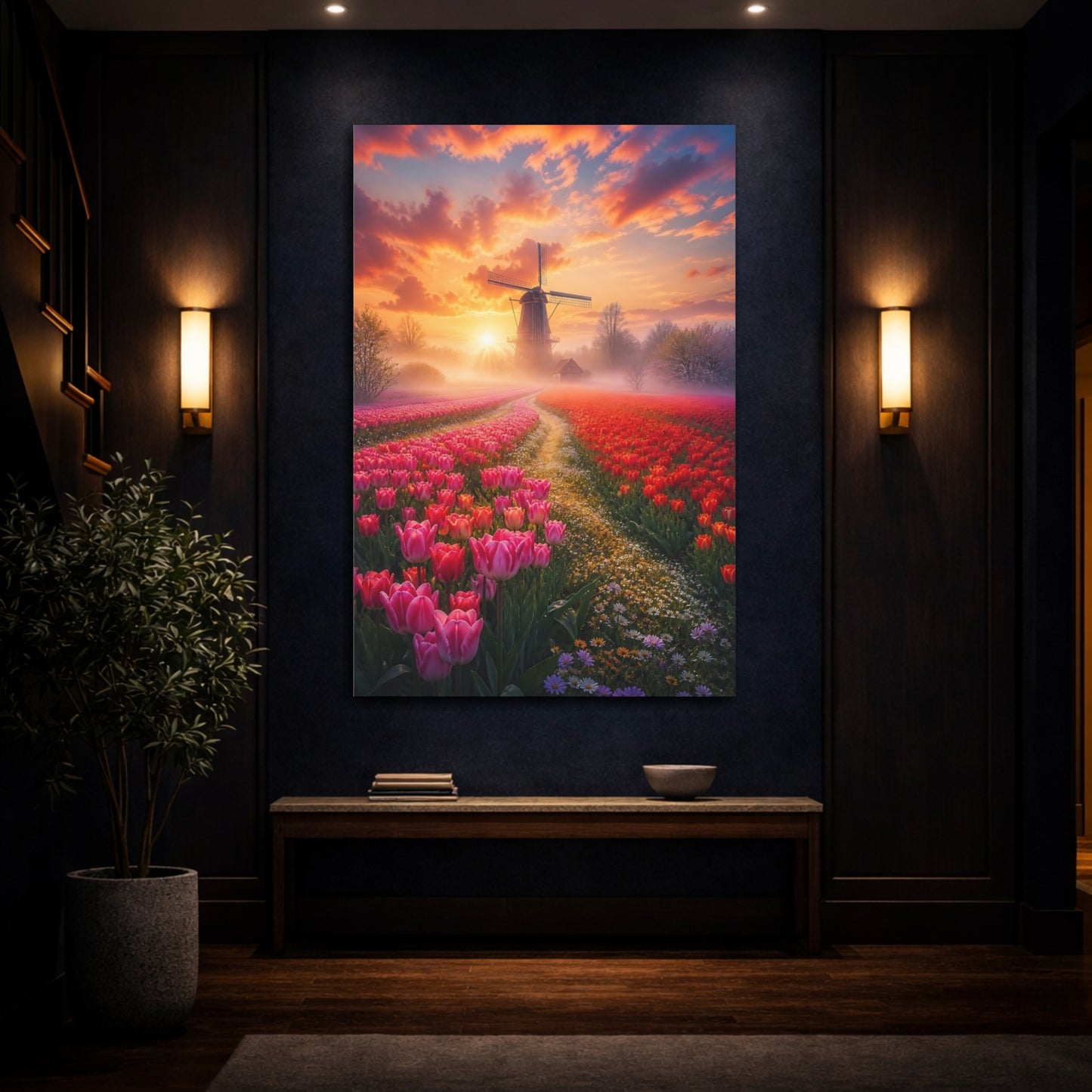 Mockup 4. Nature Tulip Field Tulip Field Sunset shown as stretched canvas wall art