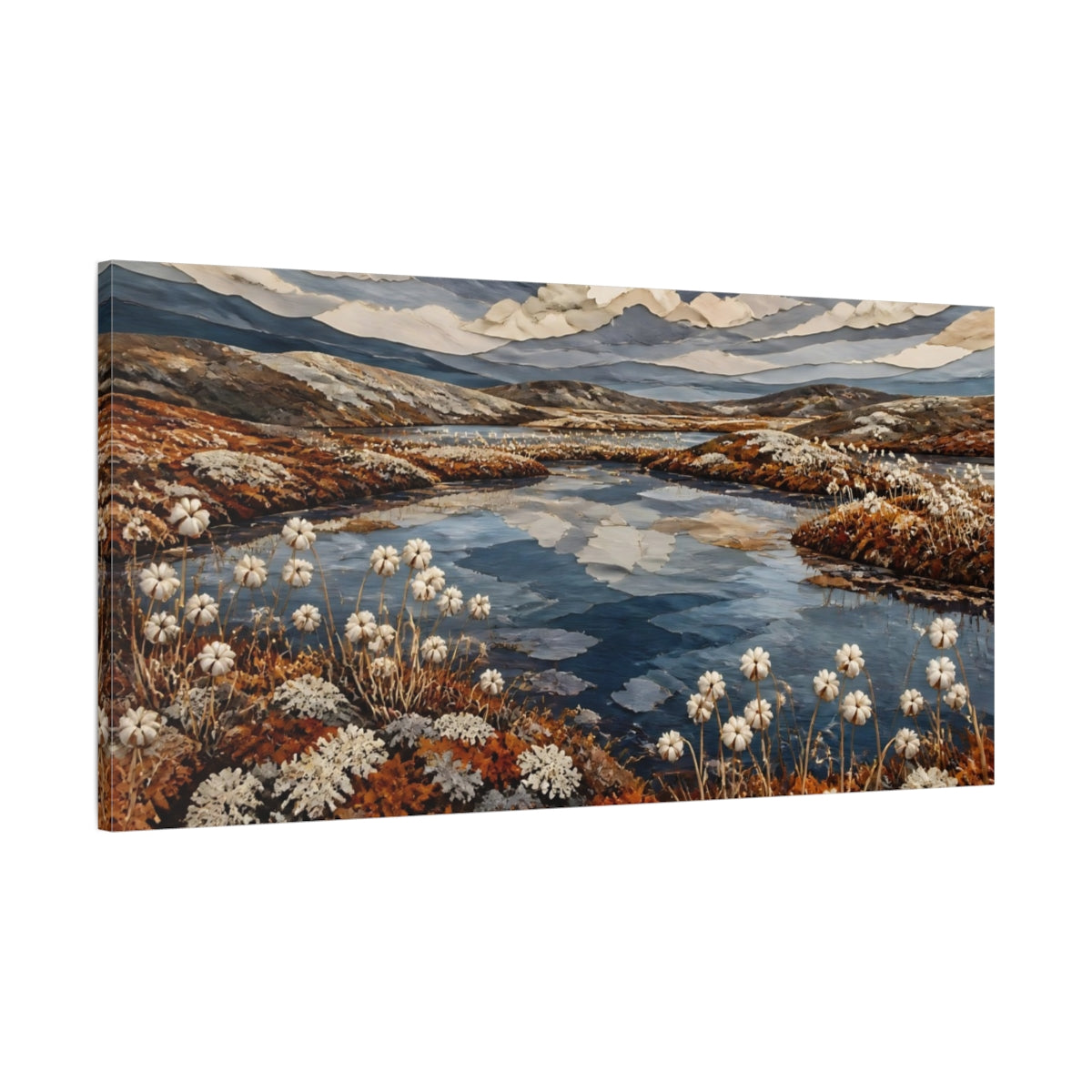 Main Mockup. Nature Tundra Pool With Cottongrass shown as canvas print