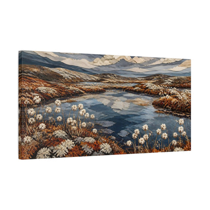 Side Mockup 1. Nature Tundra Pool With Cottongrass shown as canvas print