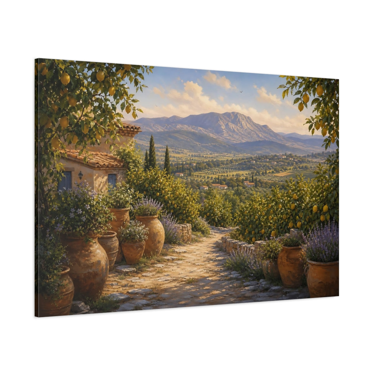Side Mockup 1. Nature Tuscan Landscape Tuscan Landscape shown as stretched canvas wall art