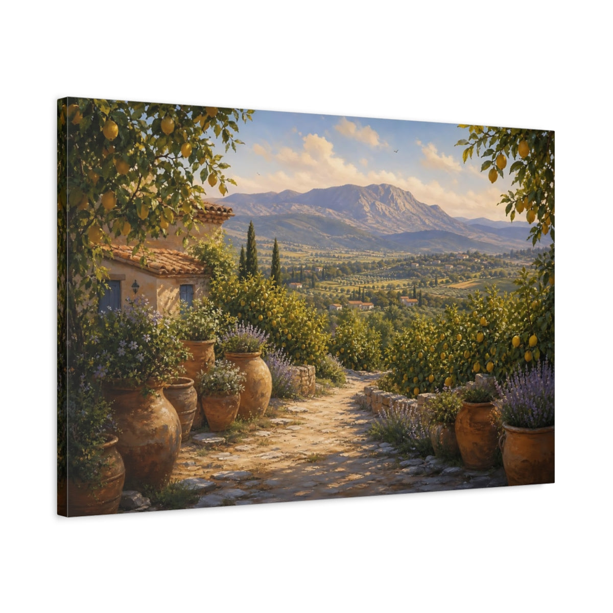 Side Mockup 2. Nature Tuscan Landscape Tuscan Landscape shown as stretched canvas wall art