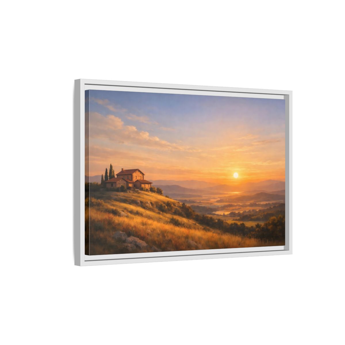 Side Mockup 1. Nature Tuscan Landscape Golden Tuscan Landscape shown as stretched canvas wall art