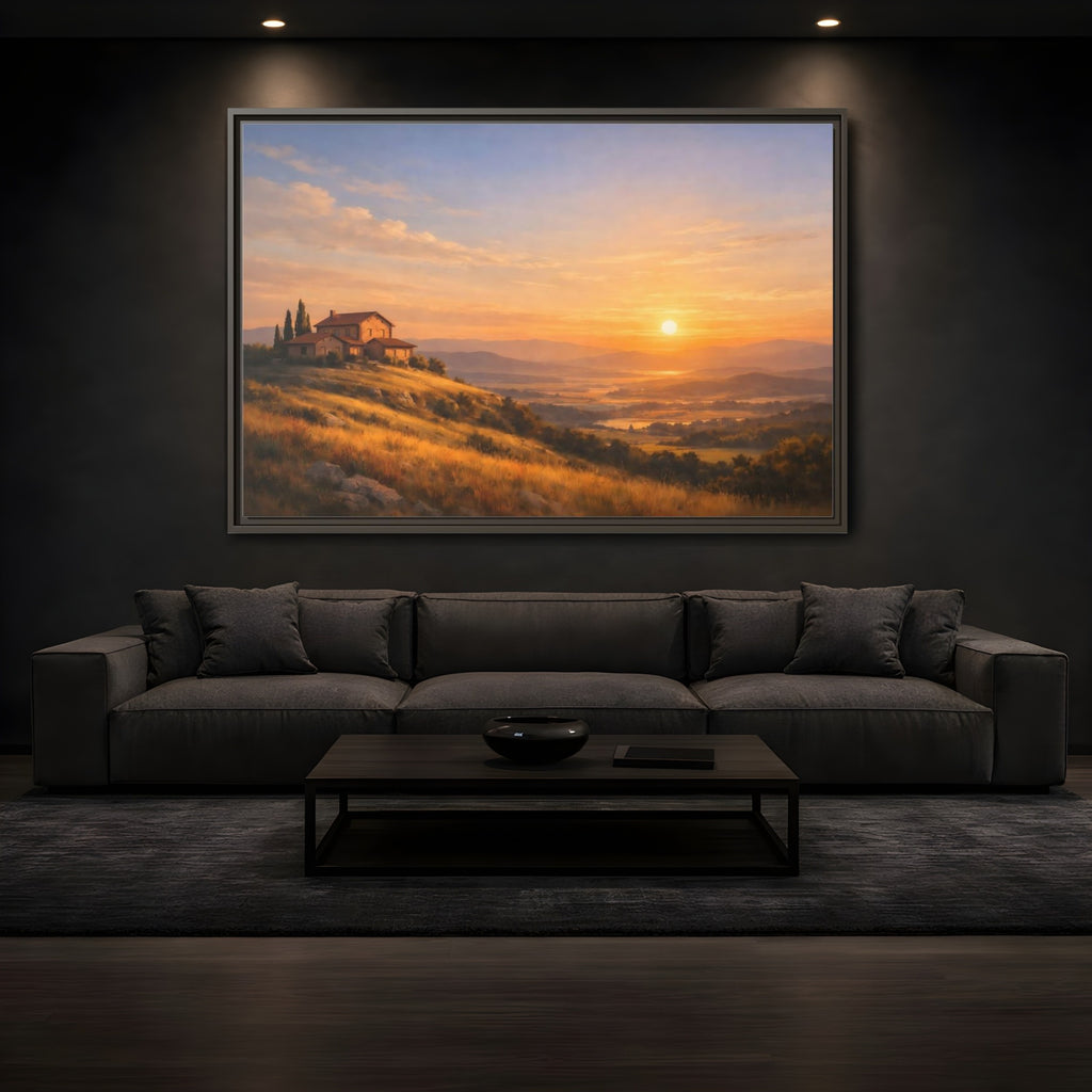 Mockup 3. Nature Tuscan Landscape Golden Tuscan Landscape shown as stretched canvas wall art