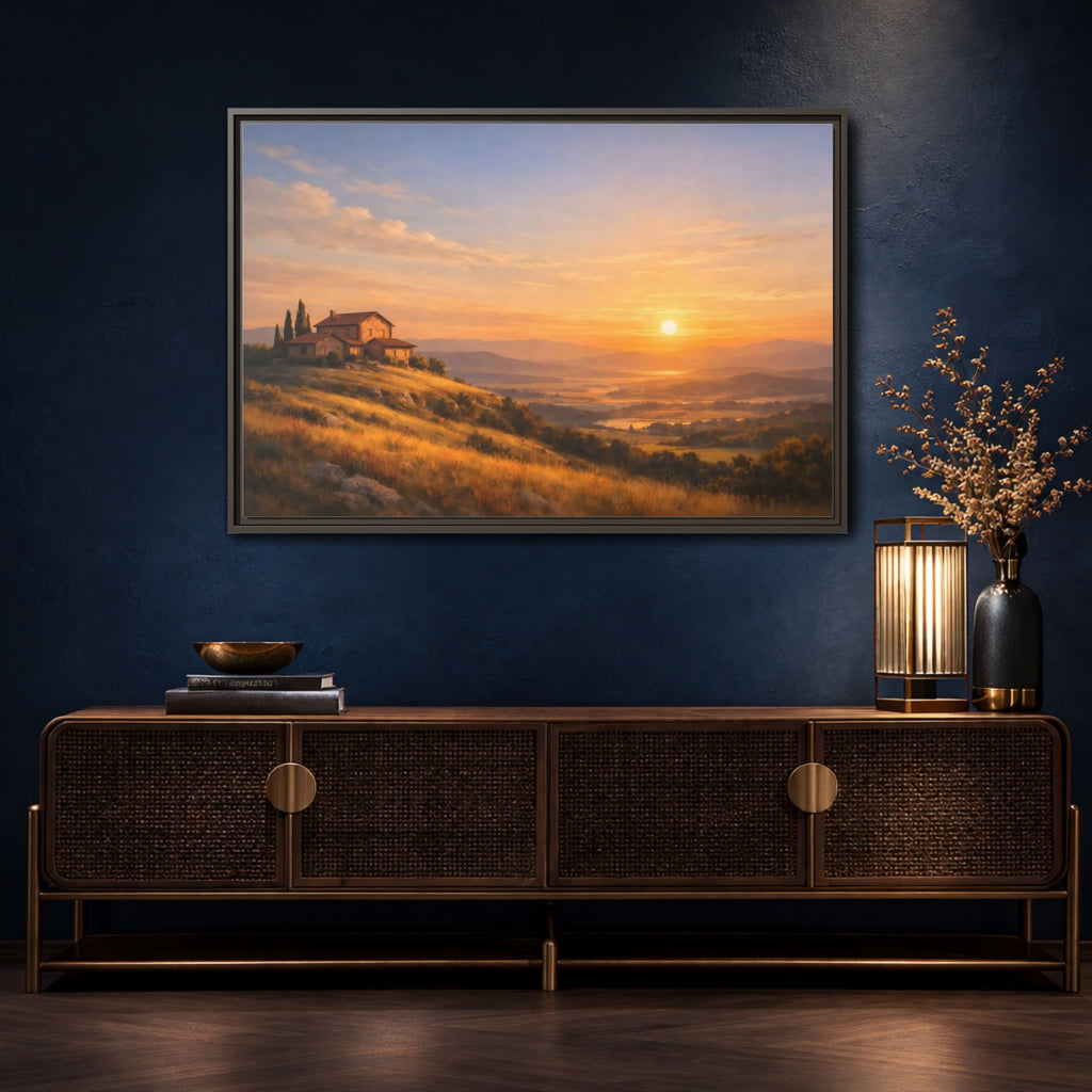 Mockup 4. Nature Tuscan Landscape Golden Tuscan Landscape shown as stretched canvas wall art