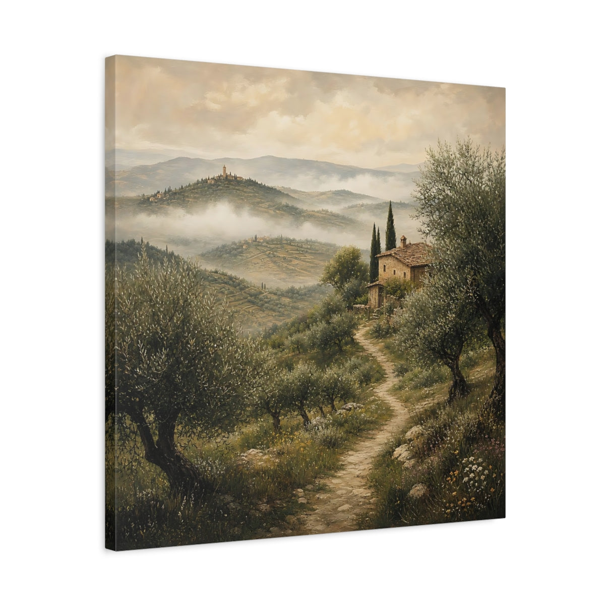 Side Mockup 4. Nature Tuscan Landscape Green Earthy Landscape shown as stretched canvas wall art