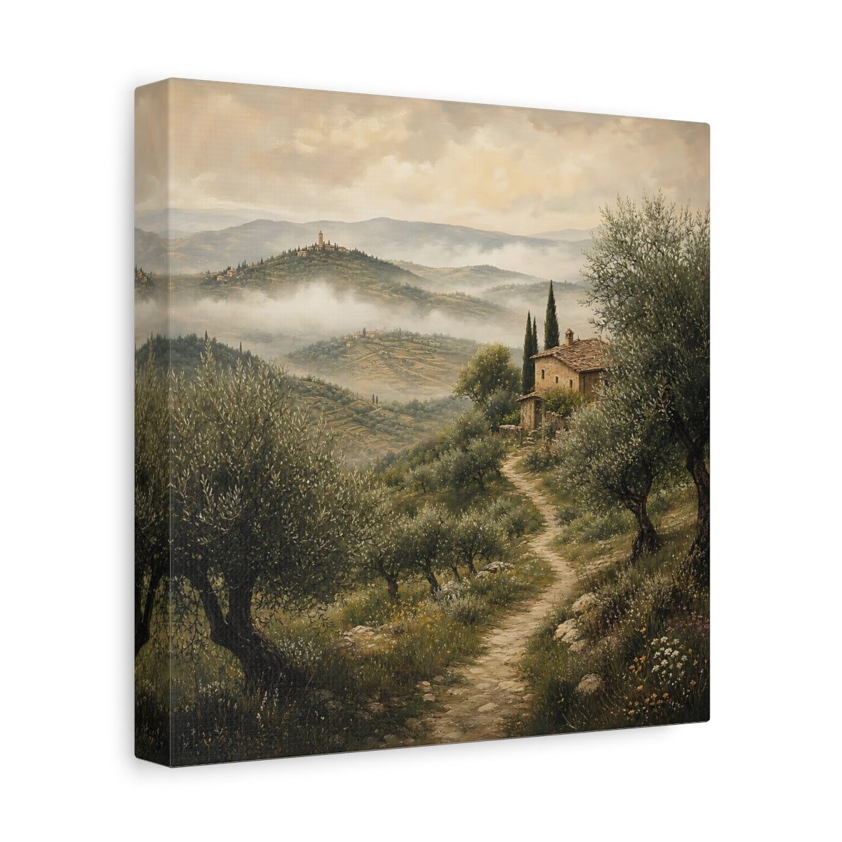 Side Mockup 9. Nature Tuscan Landscape Green Earthy Landscape shown as stretched canvas wall art
