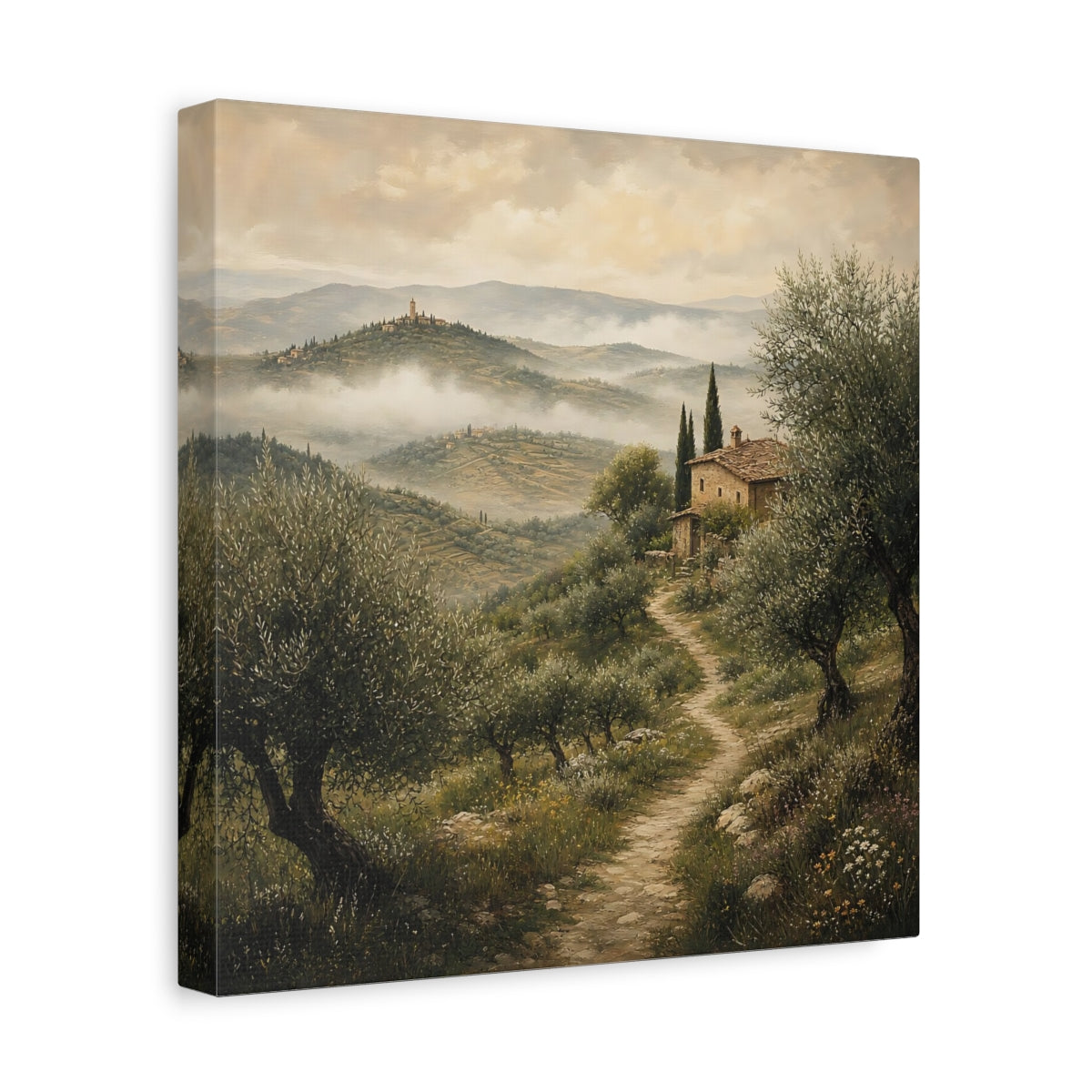 Side Mockup 8. Nature Tuscan Landscape Green Earthy Landscape shown as stretched canvas wall art