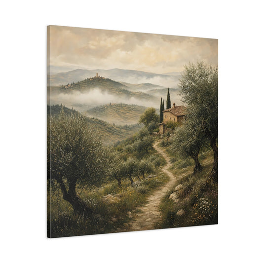 Main Mockup. Nature Tuscan Landscape Green Earthy Landscape shown as stretched canvas wall art