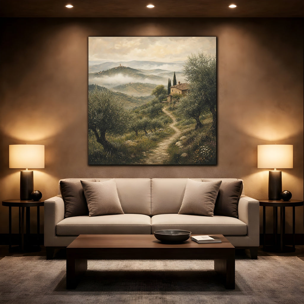 Mockup 2. Nature Tuscan Landscape Green Earthy Landscape shown as stretched canvas wall art