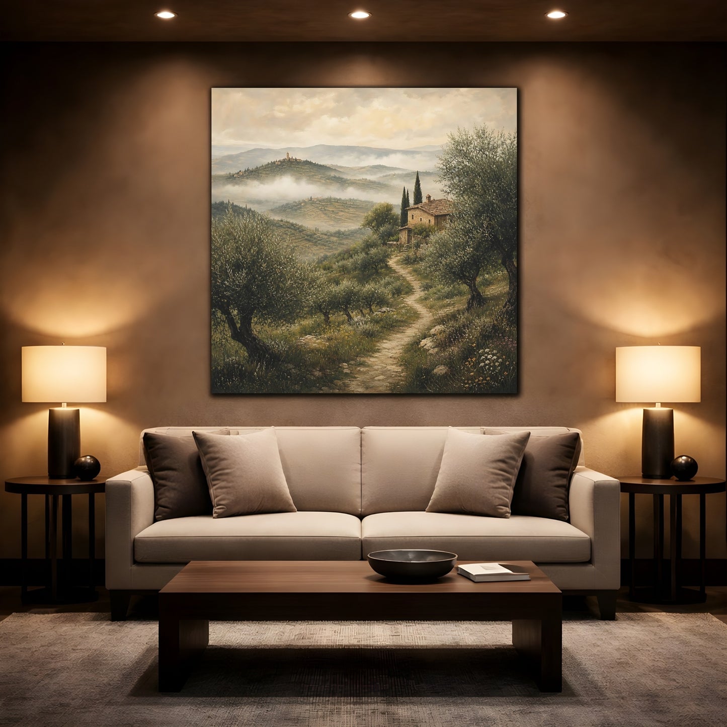 Mockup 2. Nature Tuscan Landscape Green Earthy Landscape shown as stretched canvas wall art