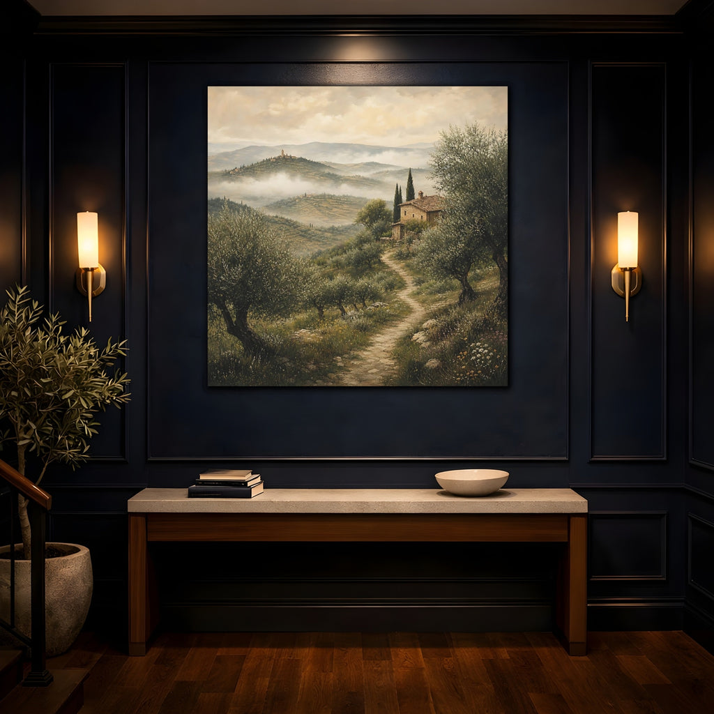 Mockup 4. Nature Tuscan Landscape Green Earthy Landscape shown as stretched canvas wall art