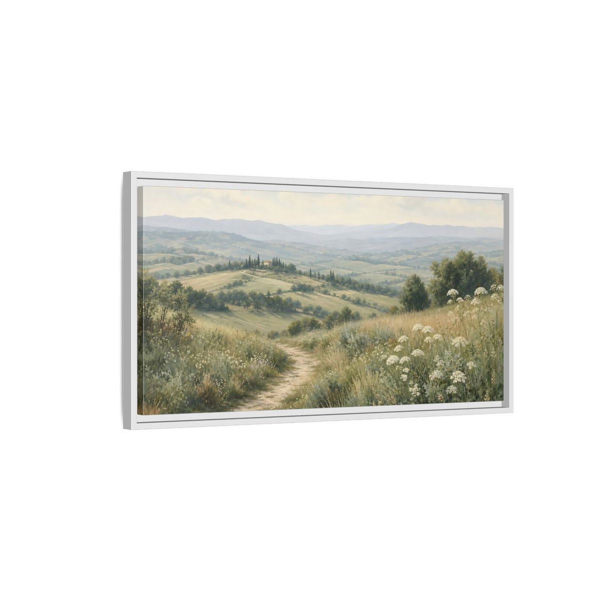 Side Mockup 1. Nature Tuscan Landscape Tuscan Landscape Green shown as stretched canvas wall art