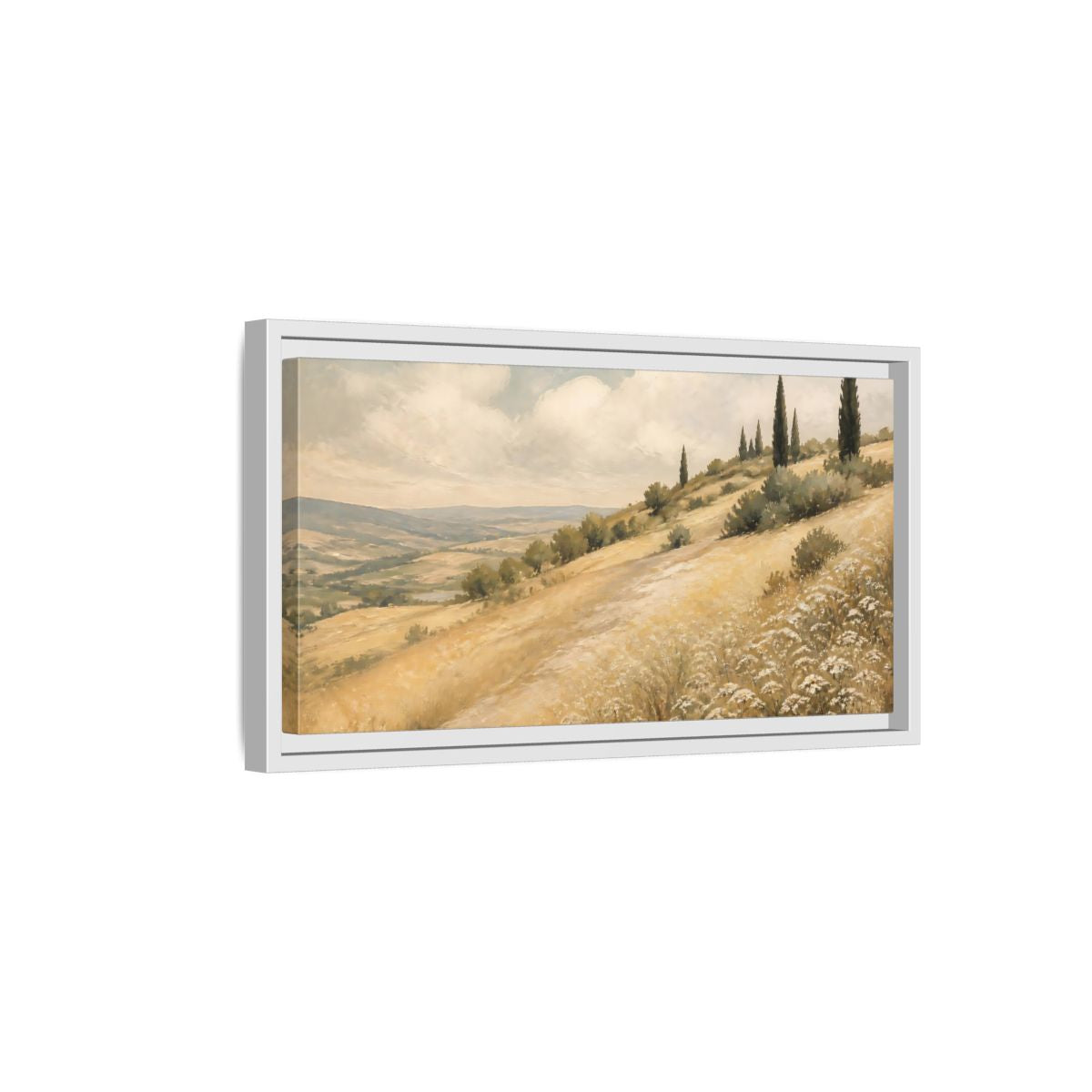 Side Mockup 6. Nature Tuscan Landscape Tuscan Hills Golden shown as stretched canvas wall art