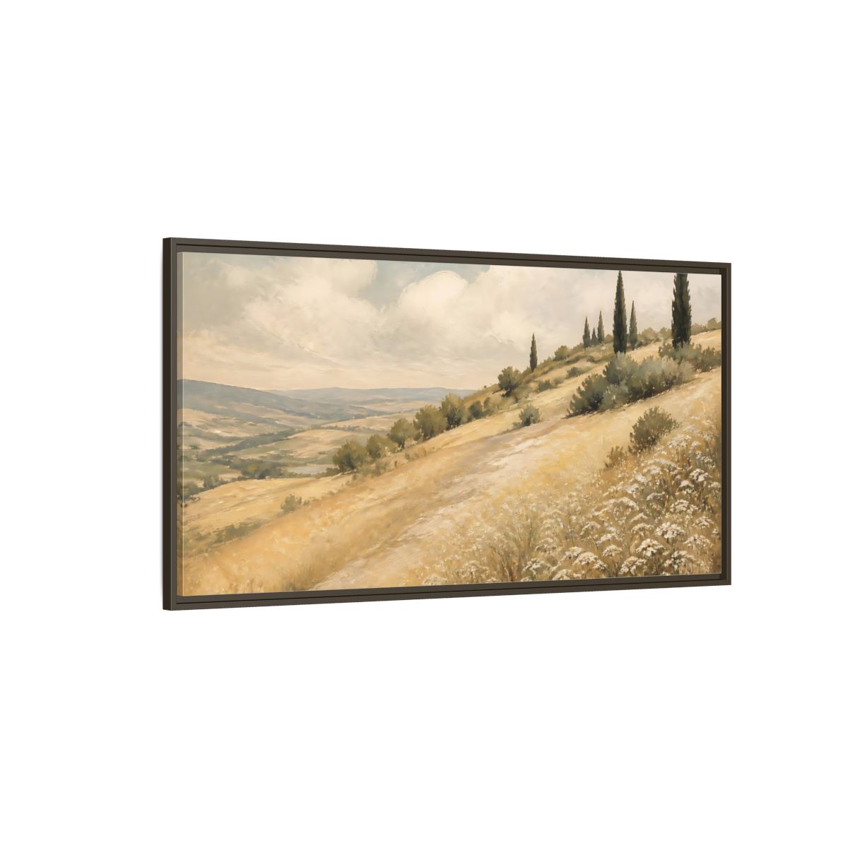 Side Mockup 4. Nature Tuscan Landscape Tuscan Hills Golden shown as stretched canvas wall art