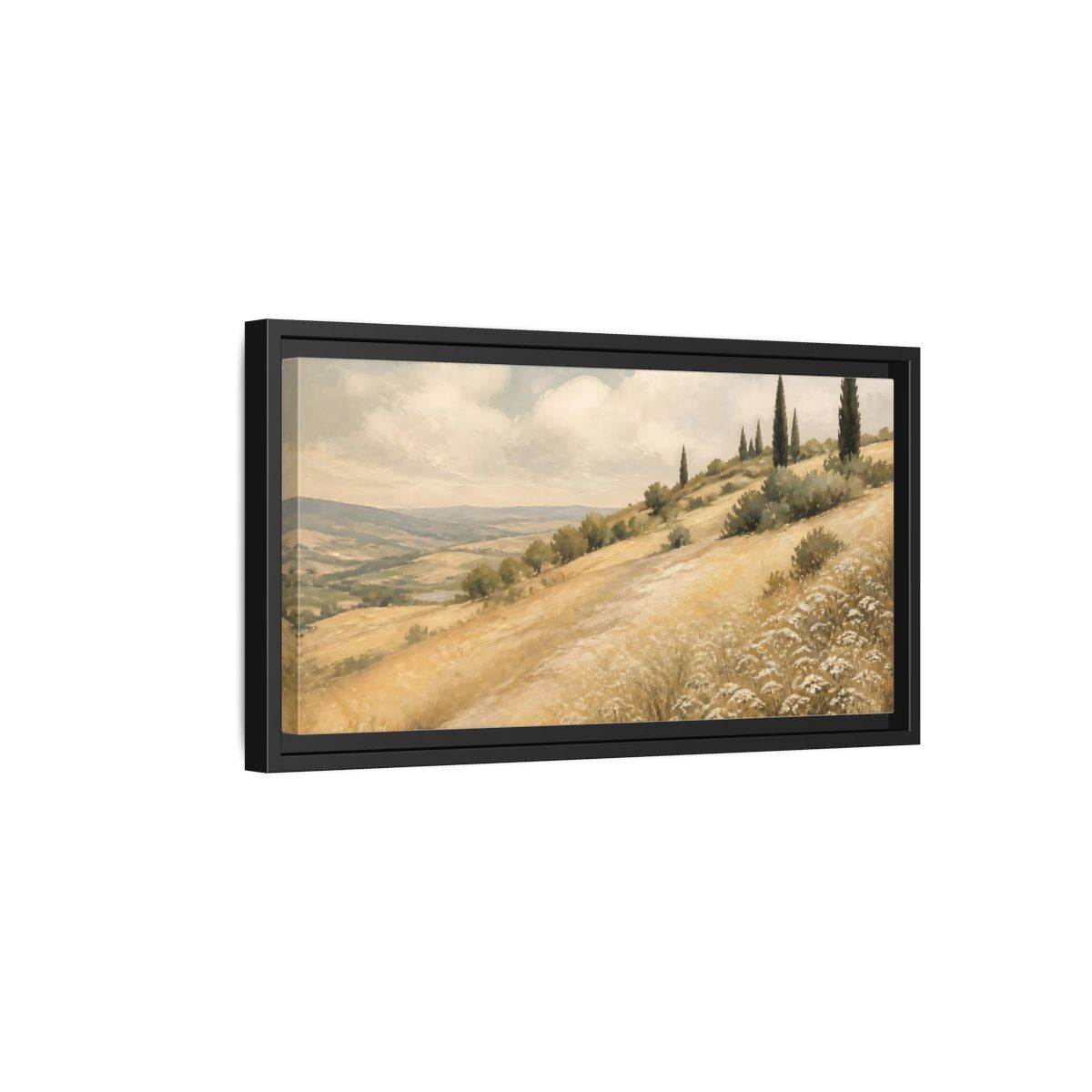 Side Mockup 8. Nature Tuscan Landscape Tuscan Hills Golden shown as stretched canvas wall art