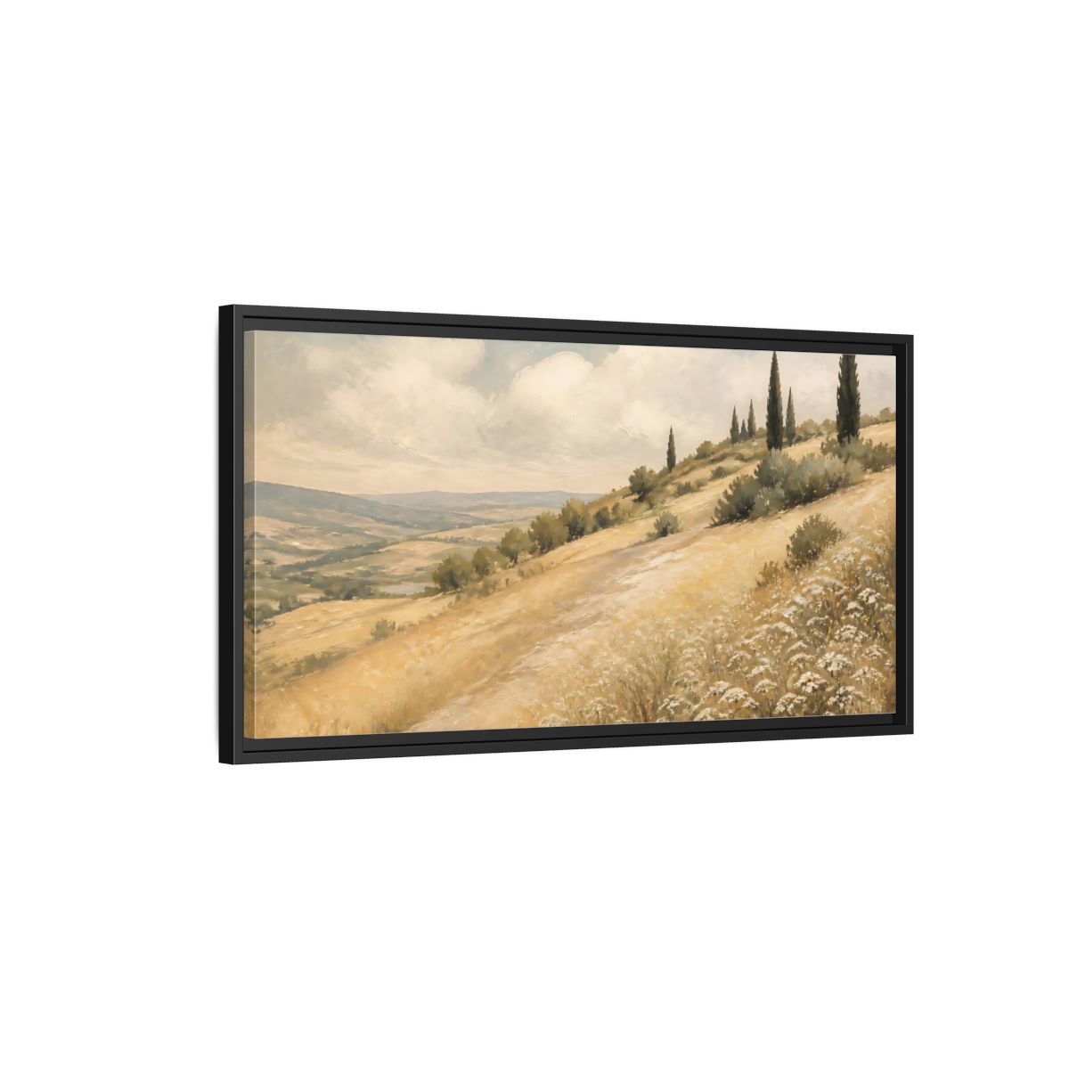 Side Mockup 2. Nature Tuscan Landscape Tuscan Hills Golden shown as stretched canvas wall art