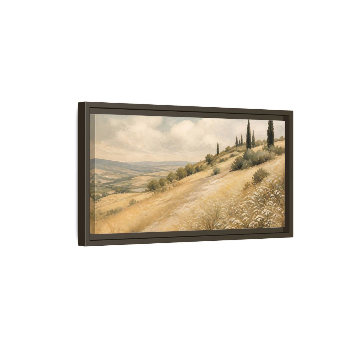 Side Mockup 7. Nature Tuscan Landscape Tuscan Hills Golden shown as stretched canvas wall art