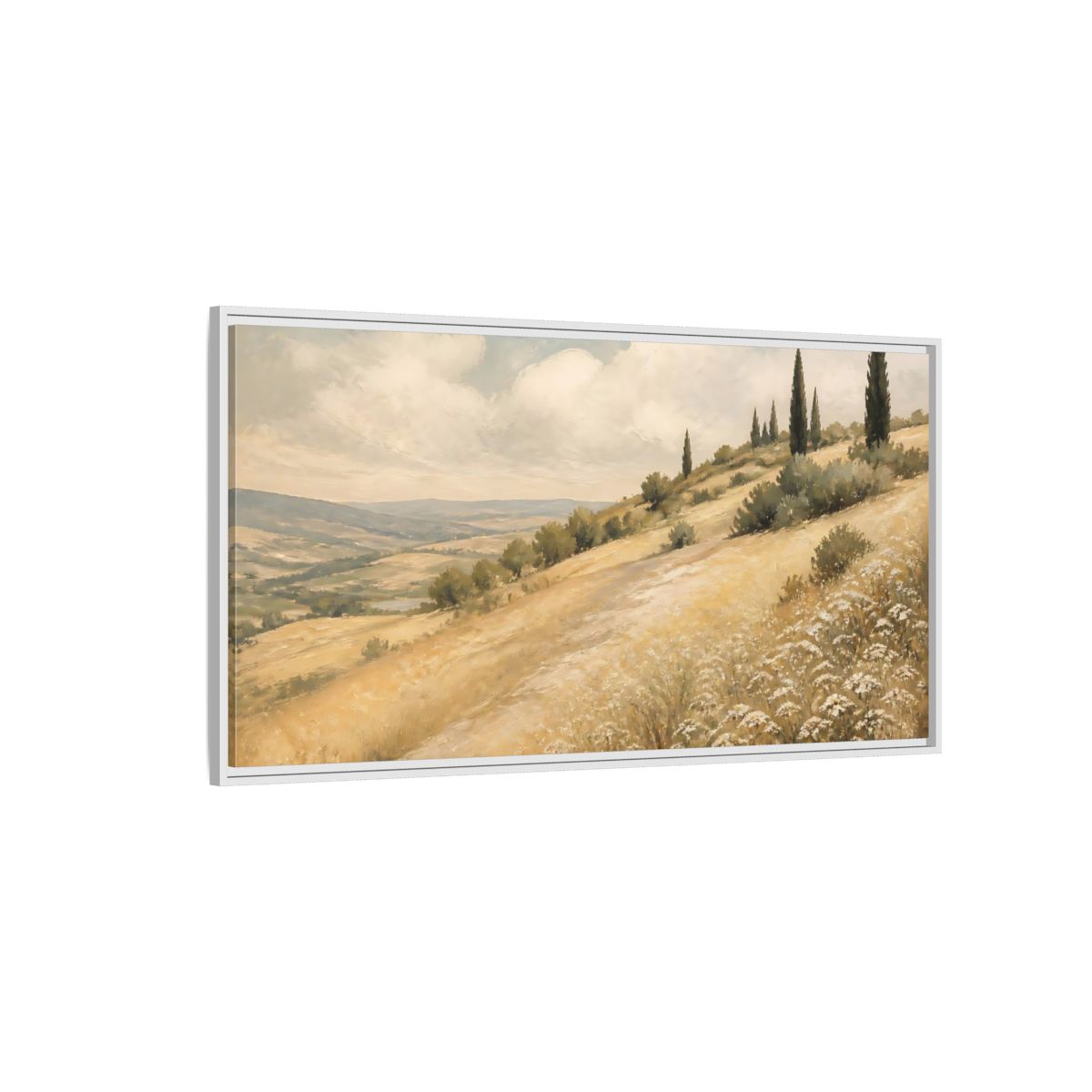 Side Mockup 3. Nature Tuscan Landscape Tuscan Hills Golden shown as stretched canvas wall art