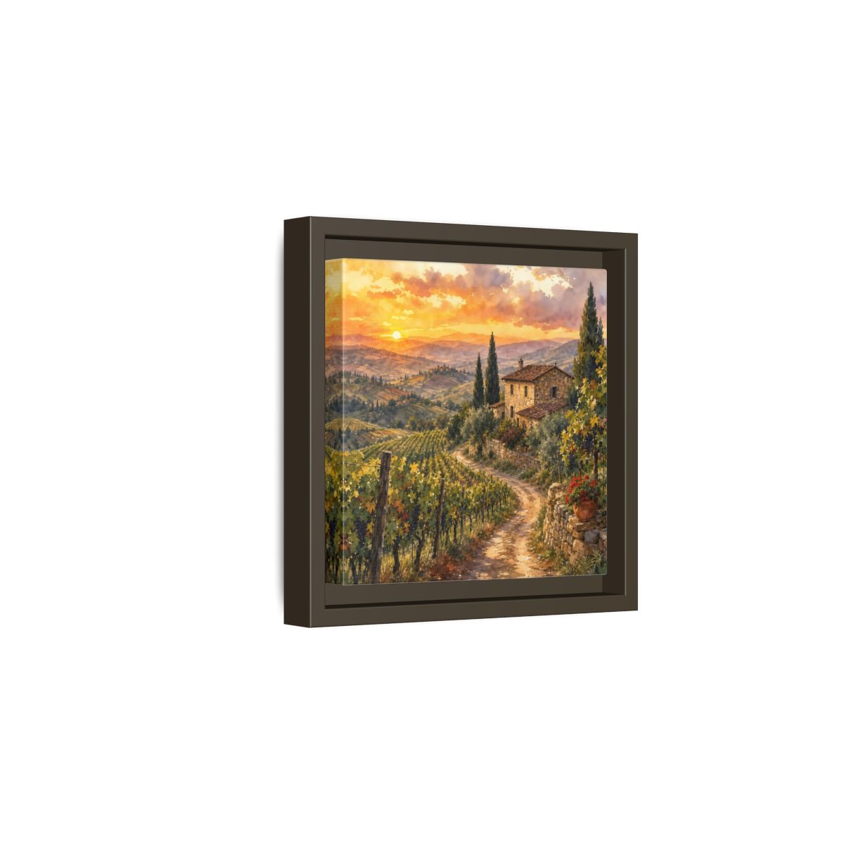 Side Mockup 2. Nature Tuscan Landscape Tuscan Sunset Landscape shown as stretched canvas wall art